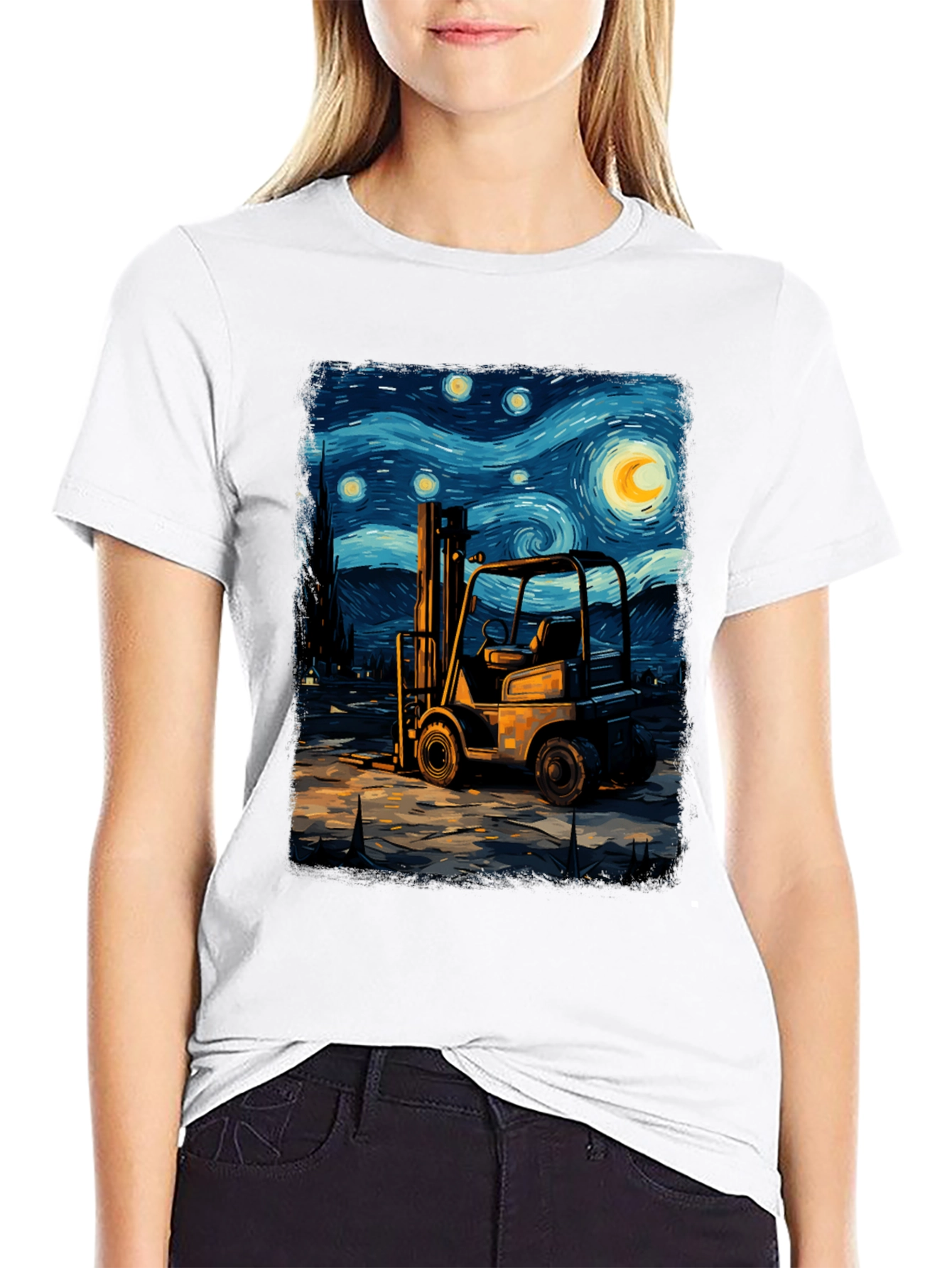 Forklift Starry Night Art Tee