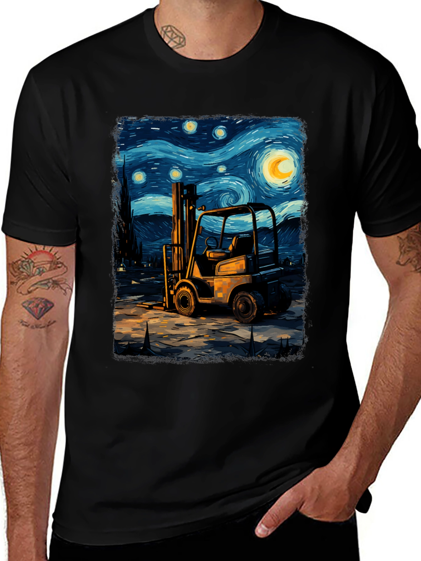Forklift Starry Night Art Tee