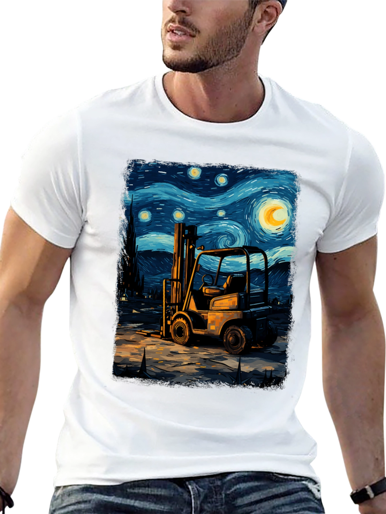 Forklift Starry Night Art Tee