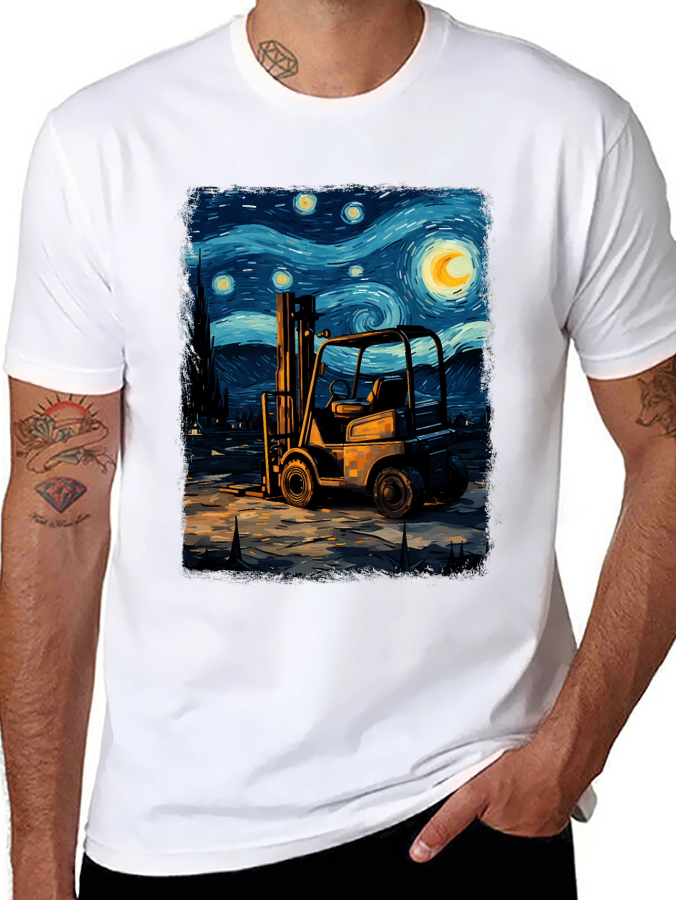 Forklift Starry Night Art Tee
