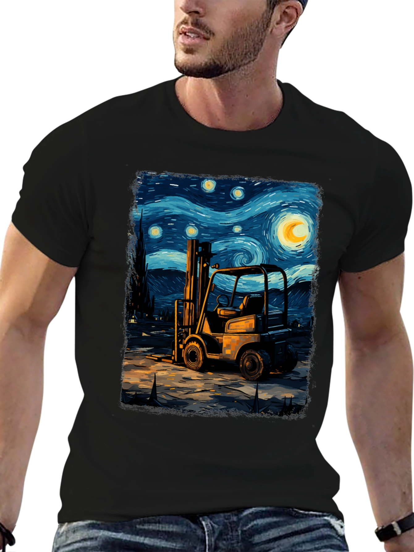 Forklift Starry Night Art Tee