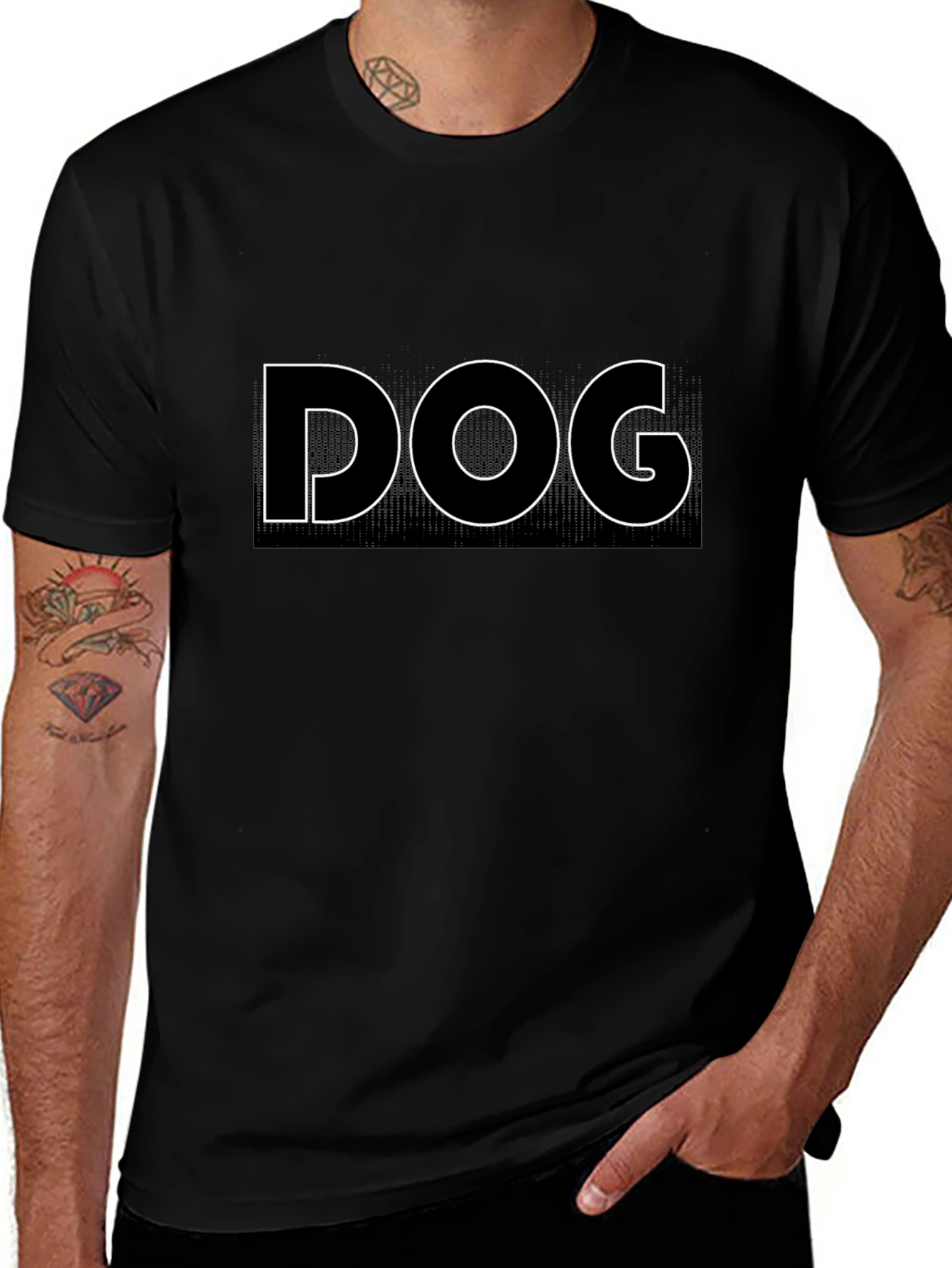Dog Outline Black T-Shirt - Classic Crew Neck Tee