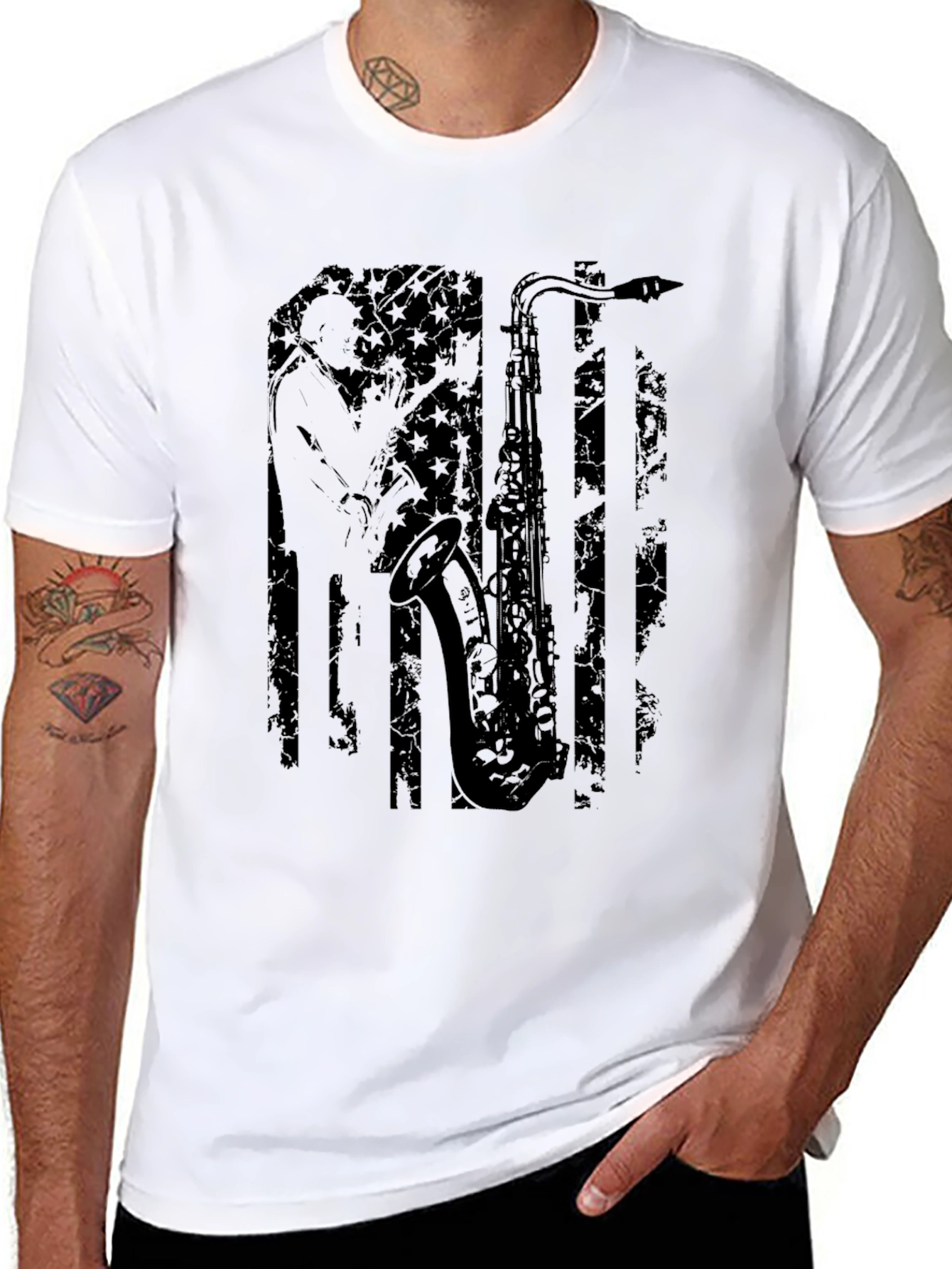 Saxophone American Flag Graphic Tee