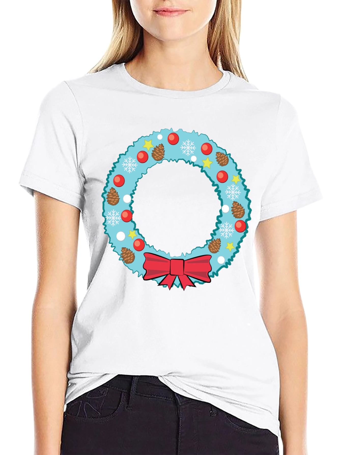 Festive Christmas Wreath Graphic Tee - Holiday Cheer