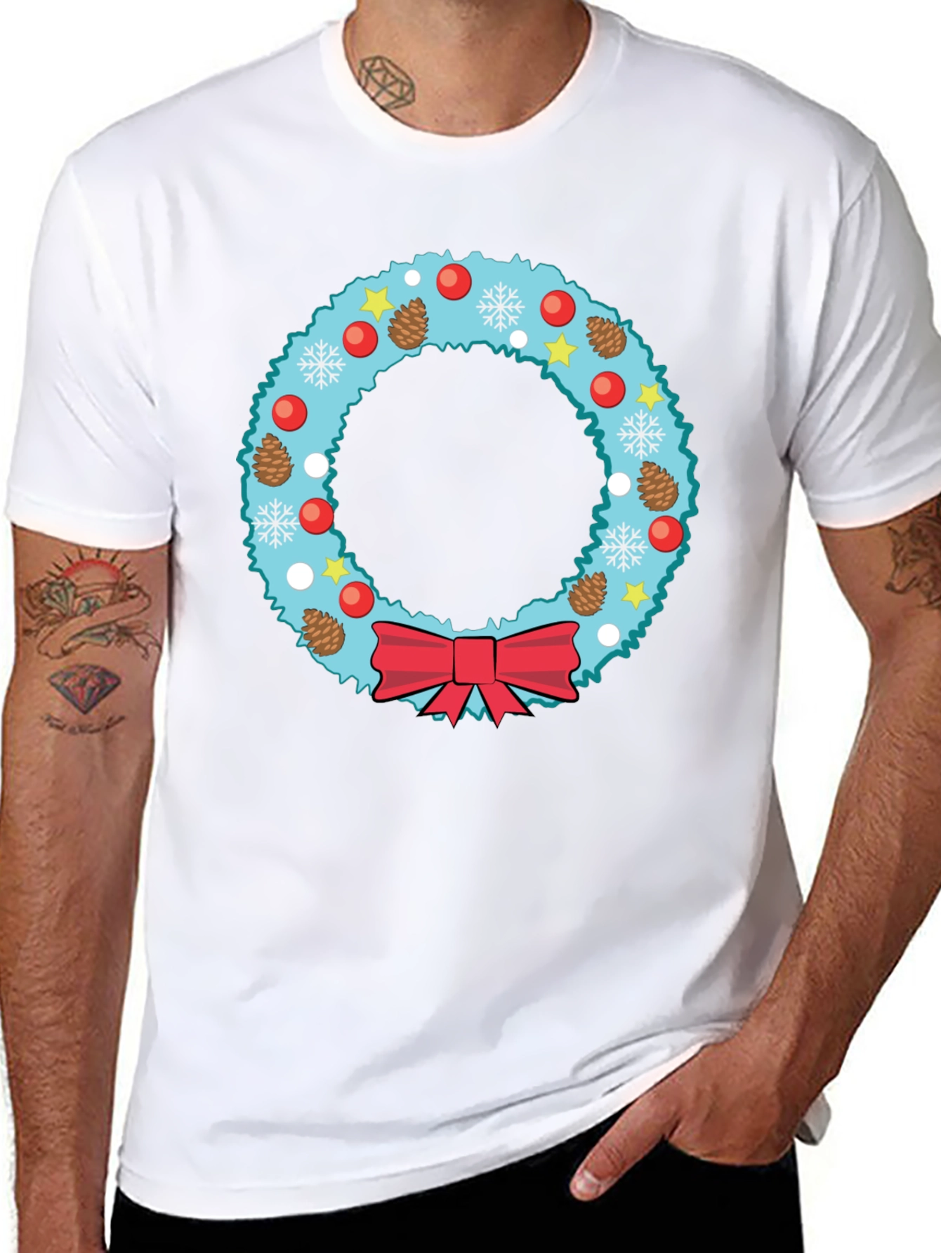 Festive Christmas Wreath Graphic Tee - Holiday Cheer