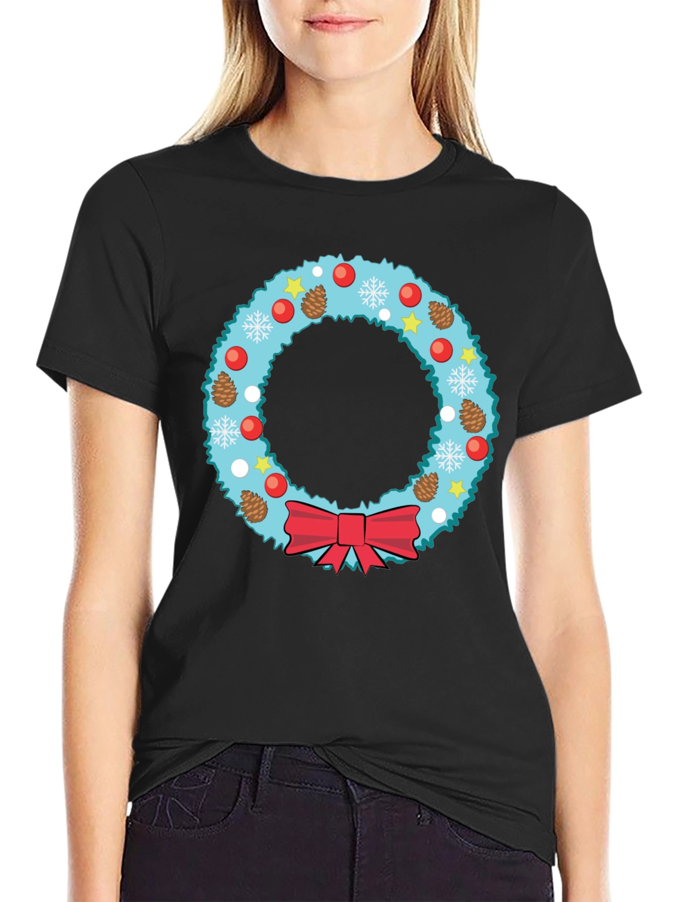 Festive Christmas Wreath Graphic Tee - Holiday Cheer
