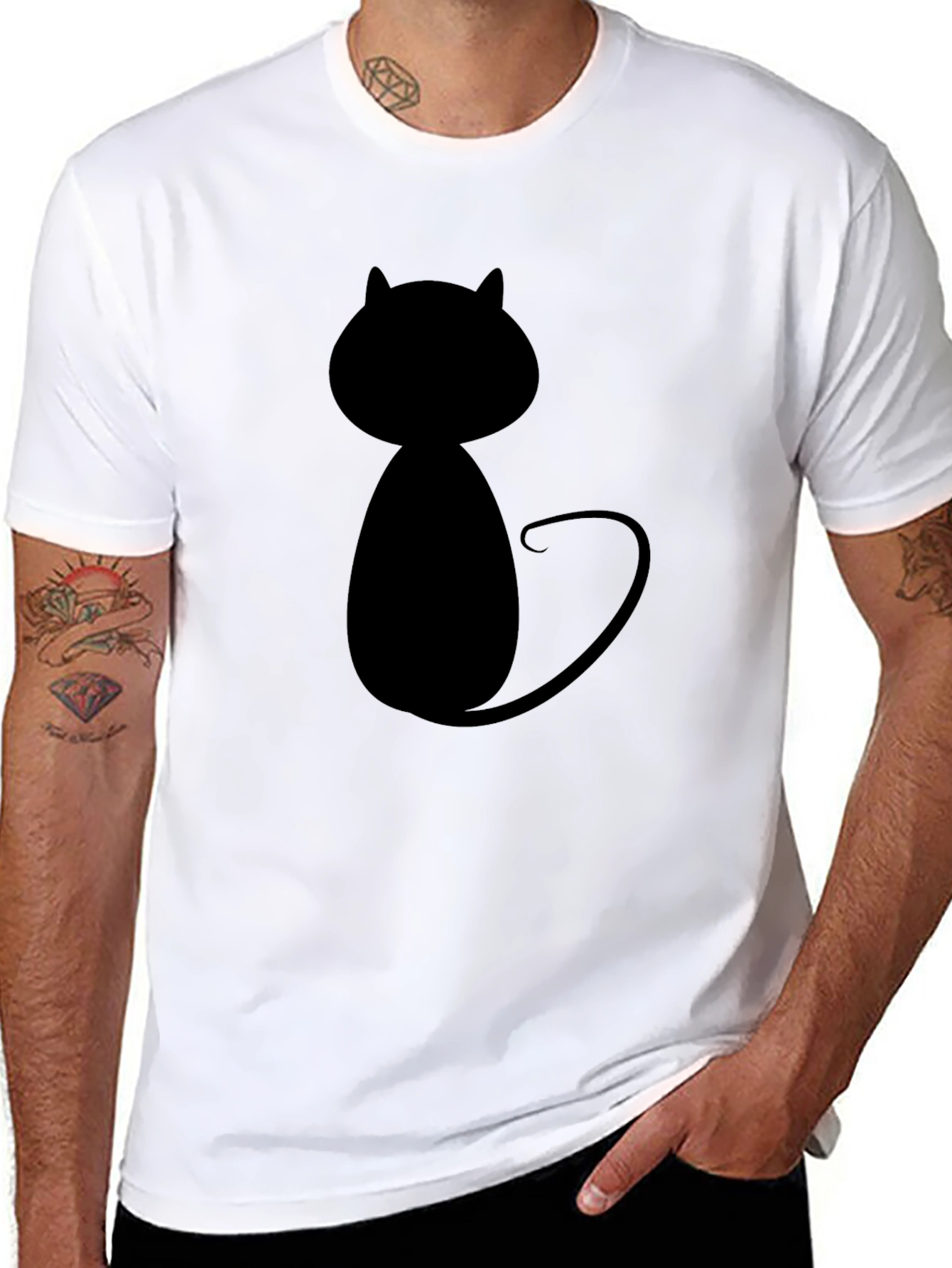 Black Cat Graphic Tee - Mens Casual T-Shirt