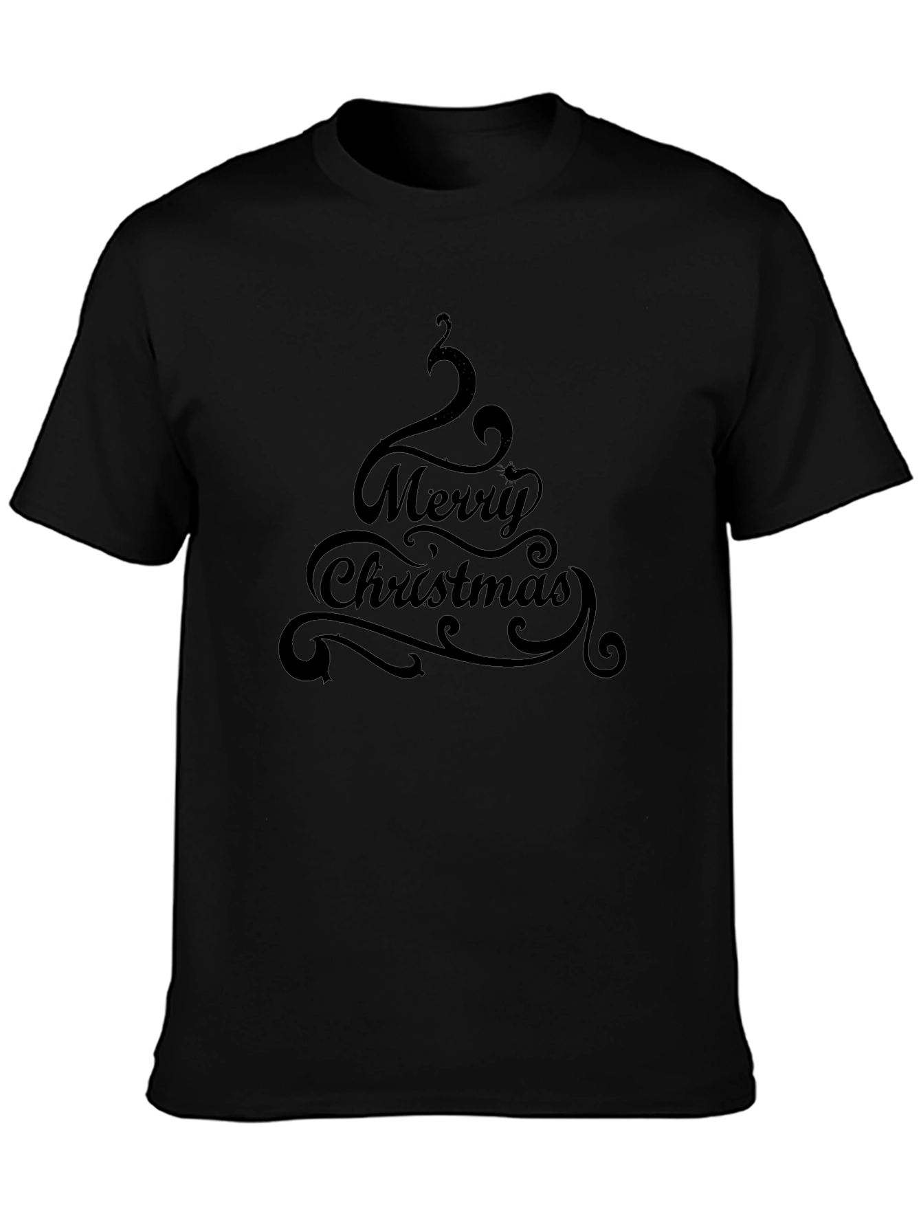 Festive Merry Christmas Tree Graphic Tee - Black