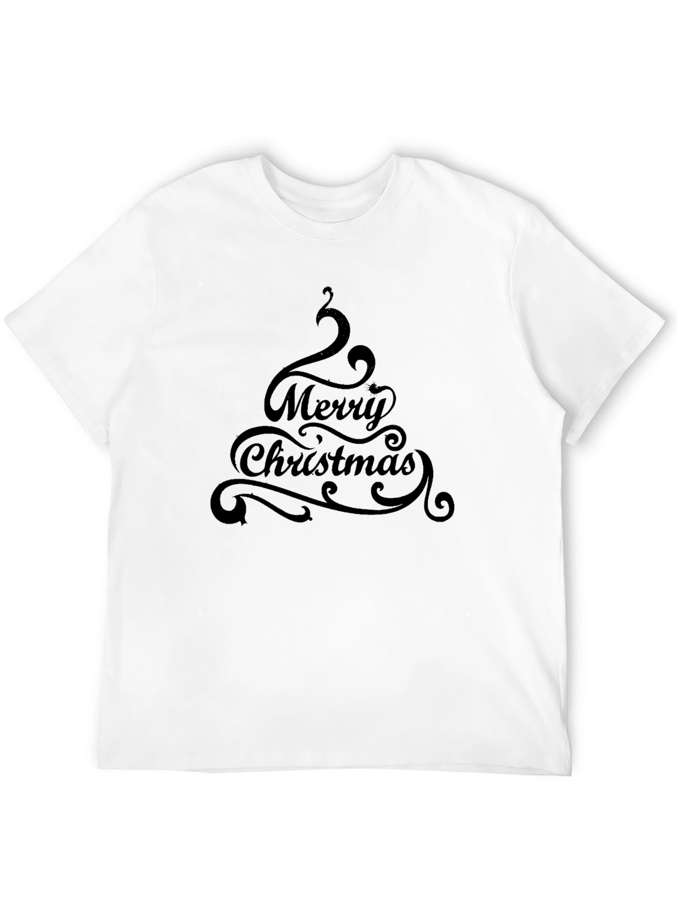 Festive Merry Christmas Tree Graphic Tee - Black