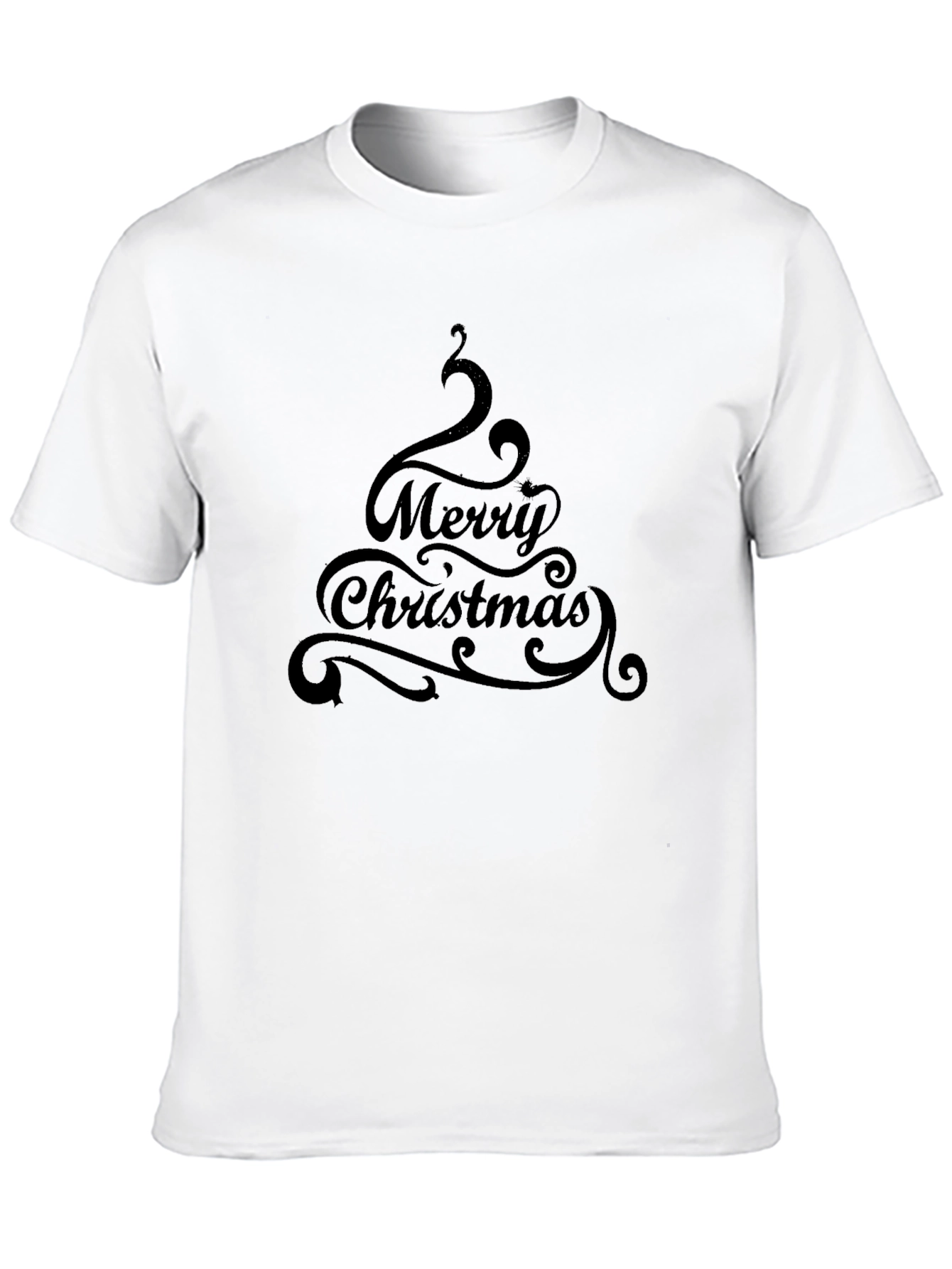 Festive Merry Christmas Tree Graphic Tee - Black