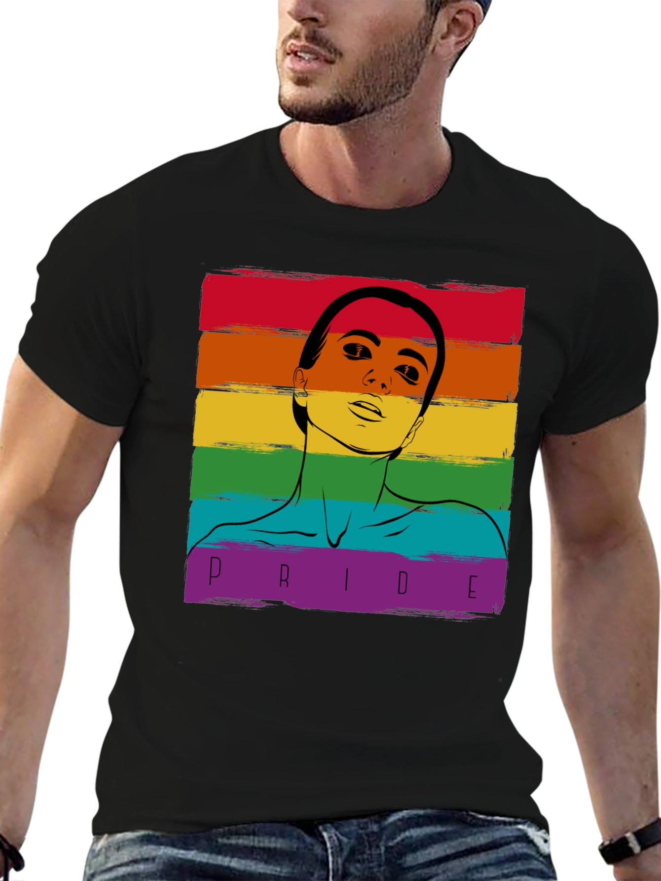 Pride Rainbow Graphic Tee - Black Cotton Blend