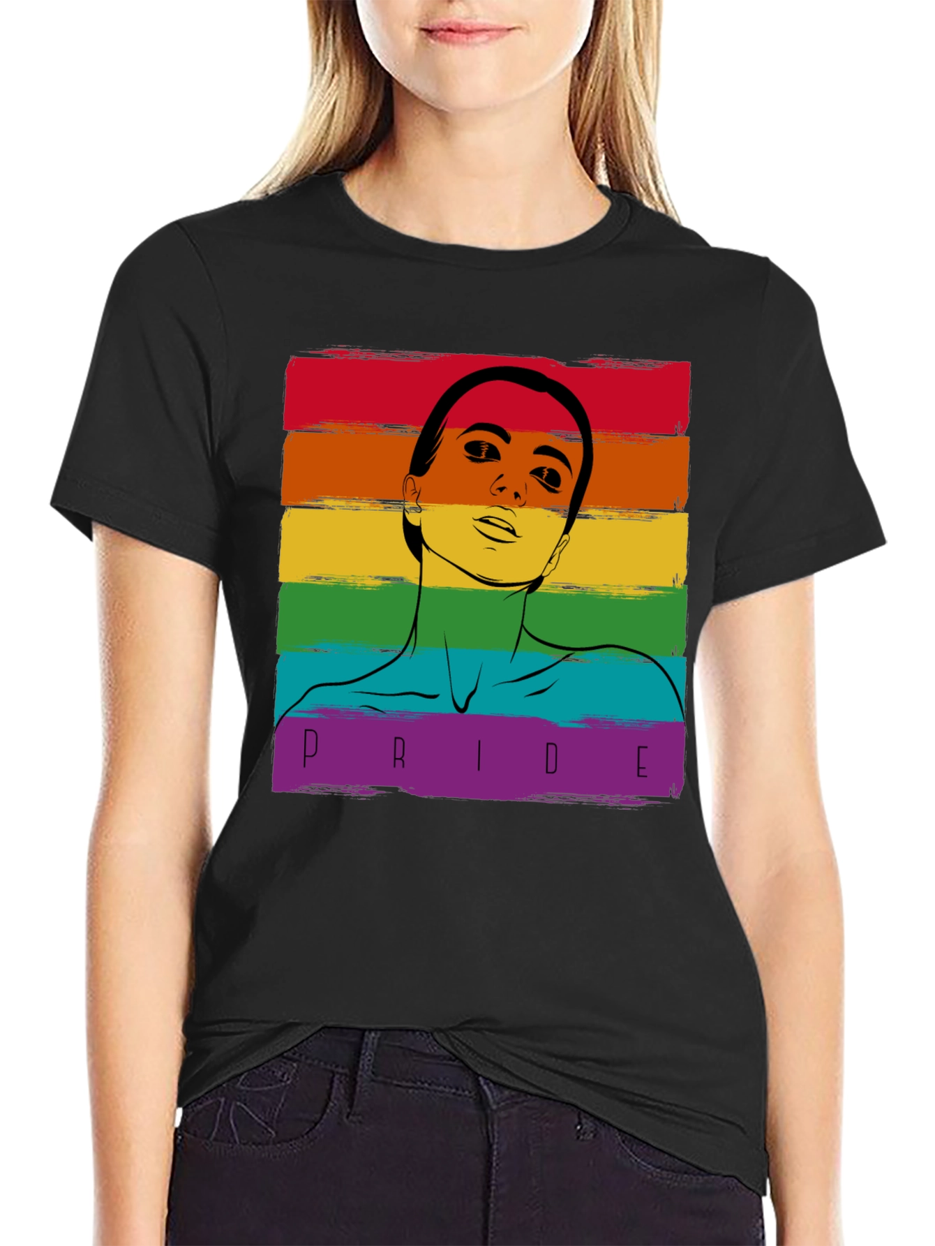 Pride Rainbow Graphic Tee - Black Cotton Blend
