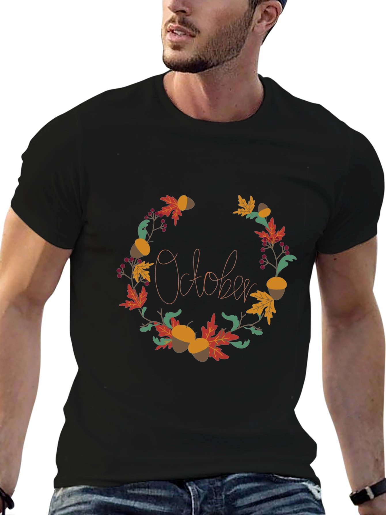 October Fall Wreath Graphic Tee - Autumn Vibes