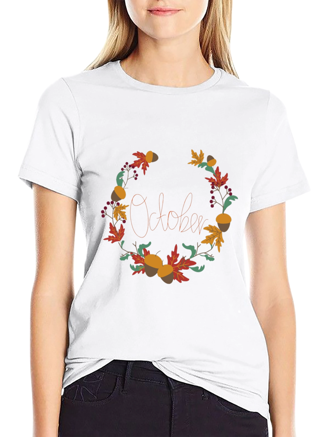 October Fall Wreath Graphic Tee - Autumn Vibes