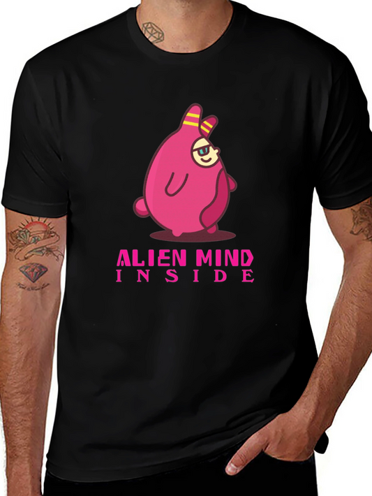 Alien Mind Inside Graphic Tee - Black Cotton Blend T-Shirt