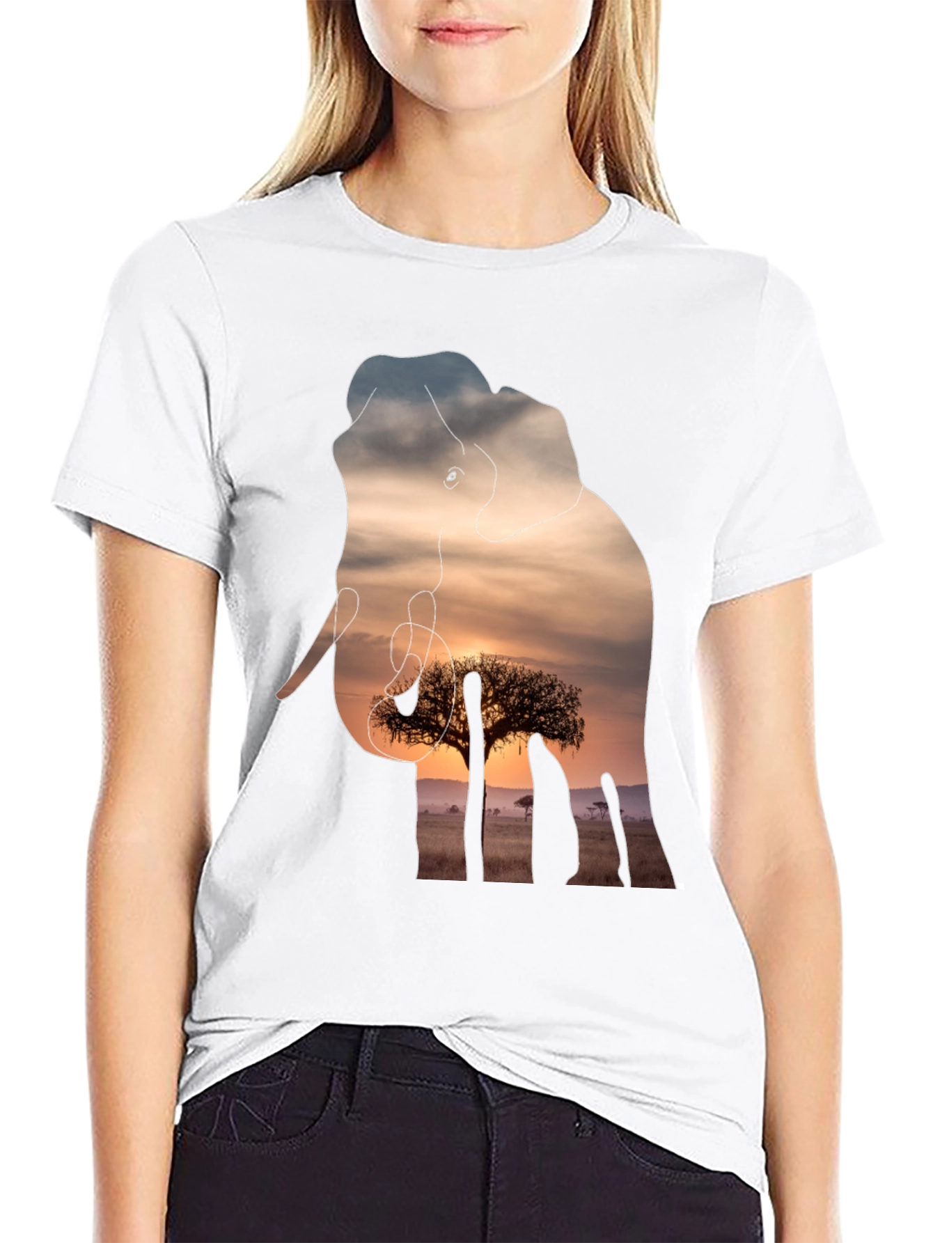 Elephant Sunset Graphic Tee - Unique Wildlife Design