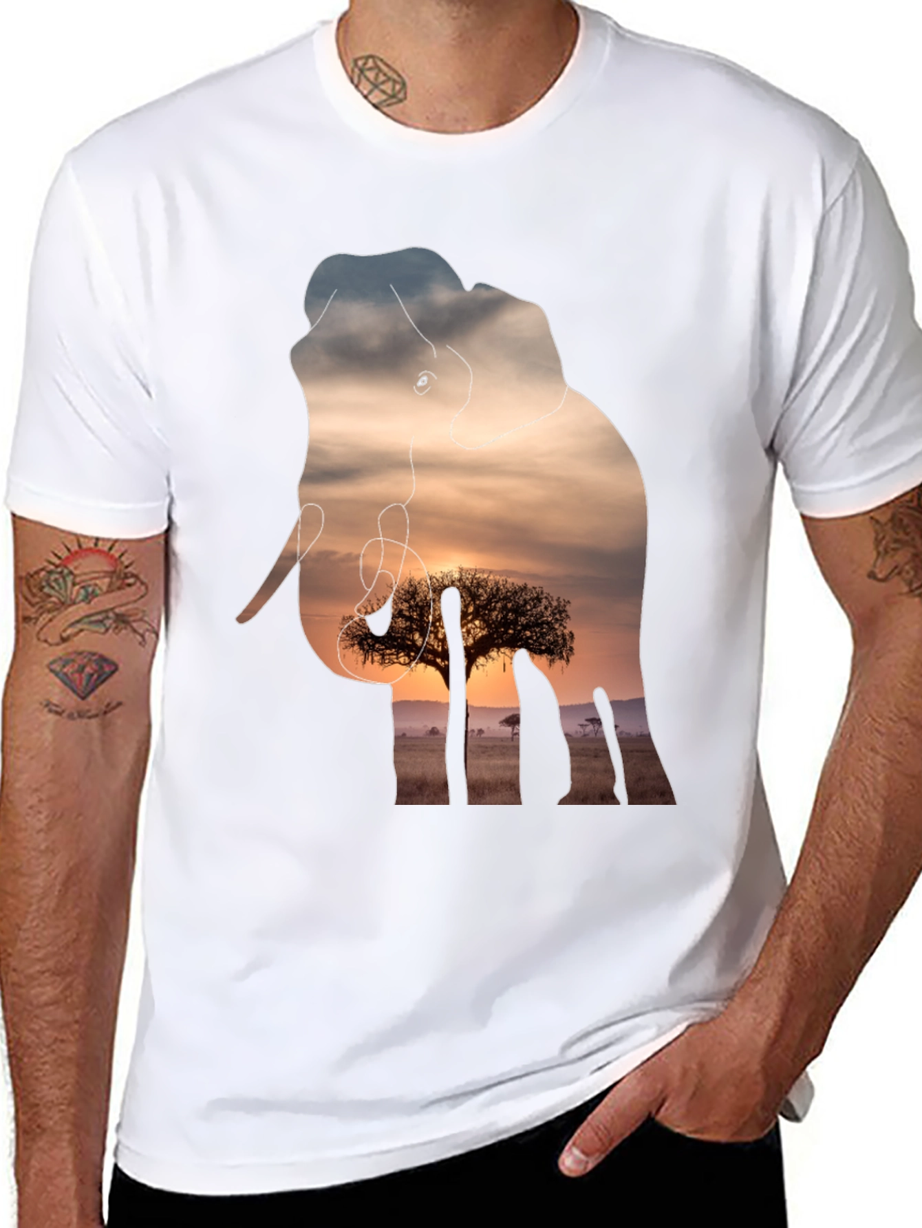 Elephant Sunset Graphic Tee - Unique Wildlife Design