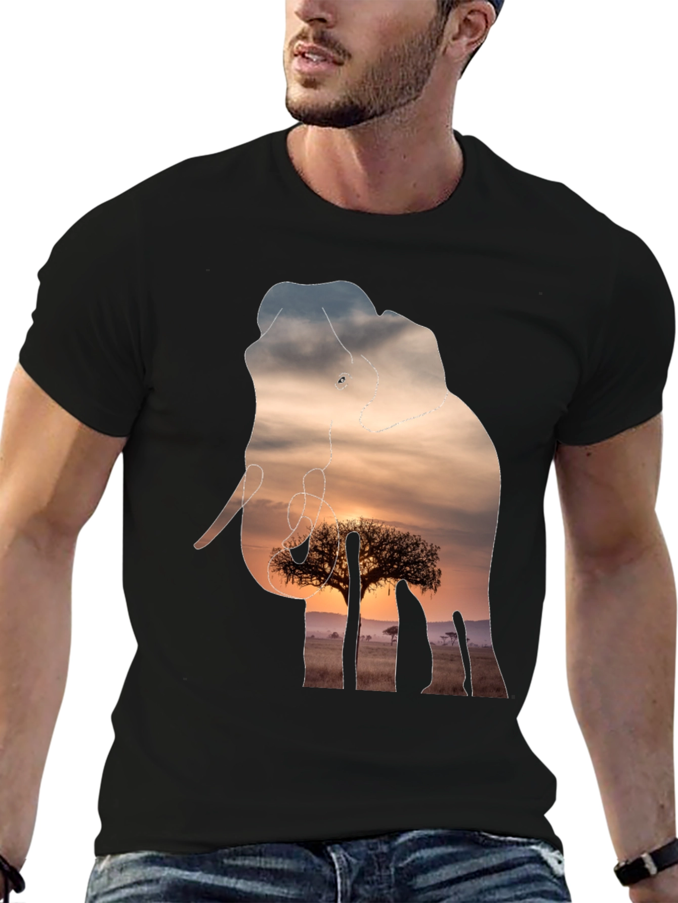 Elephant Sunset Graphic Tee - Unique Wildlife Design