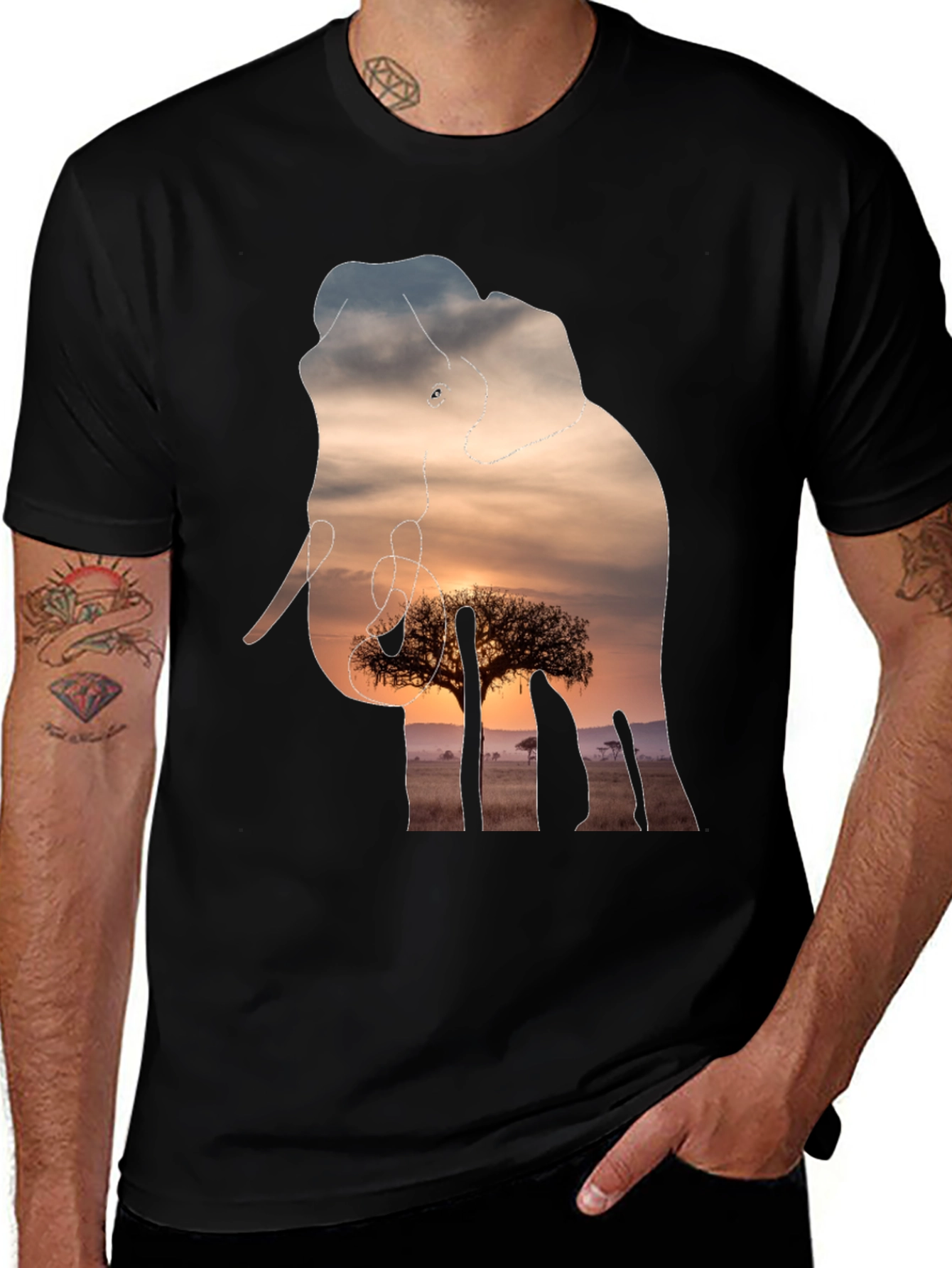 Elephant Sunset Graphic Tee - Unique Wildlife Design
