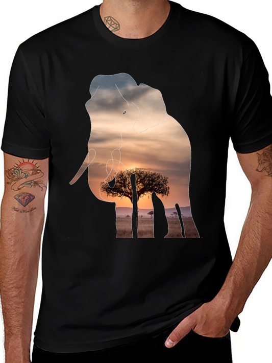 Elephant Sunset Graphic Tee - Unique Wildlife Design