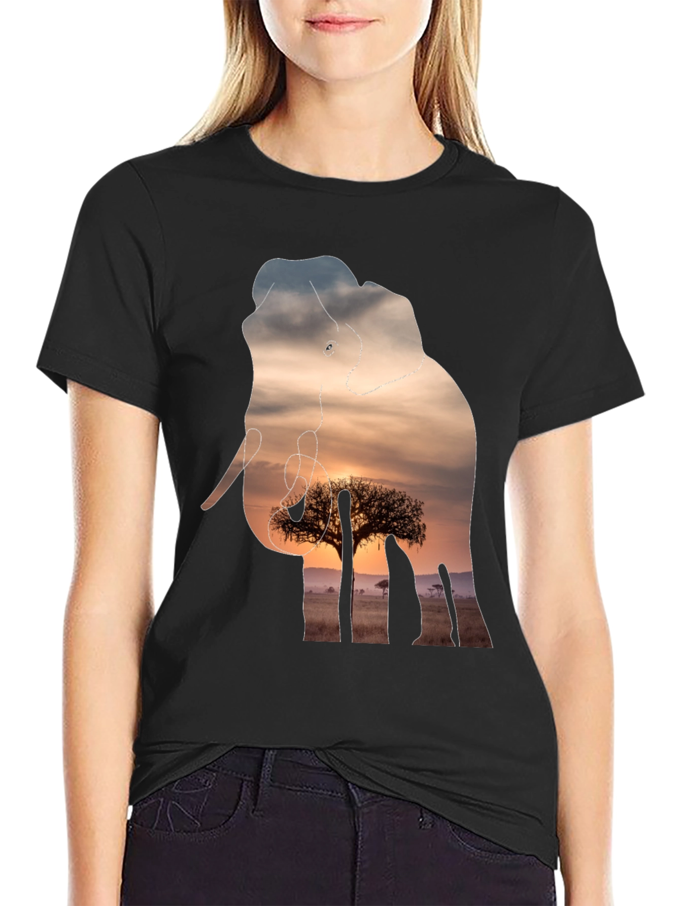 Elephant Sunset Graphic Tee - Unique Wildlife Design