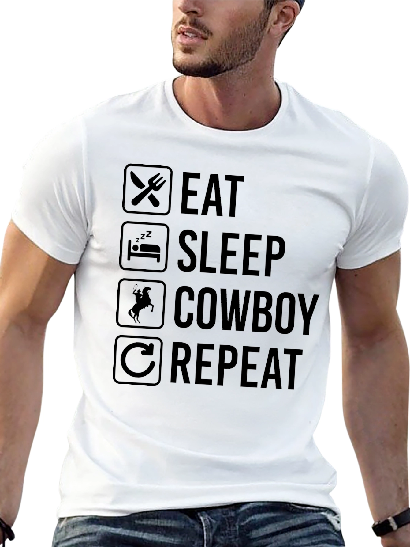 Eat Sleep Cowboy Repeat Black T-Shirt