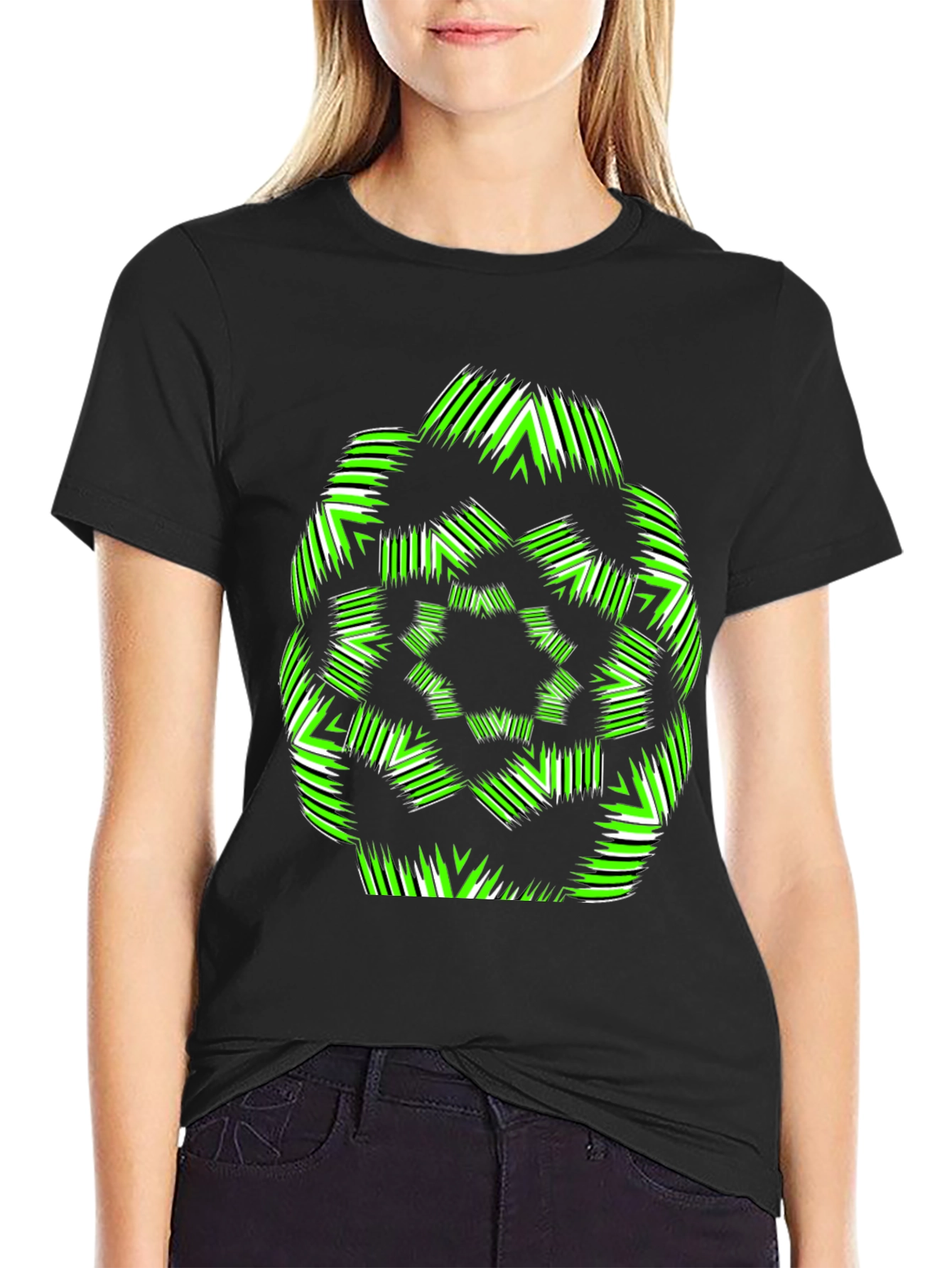 Geometric Green & White Graphic T-Shirt