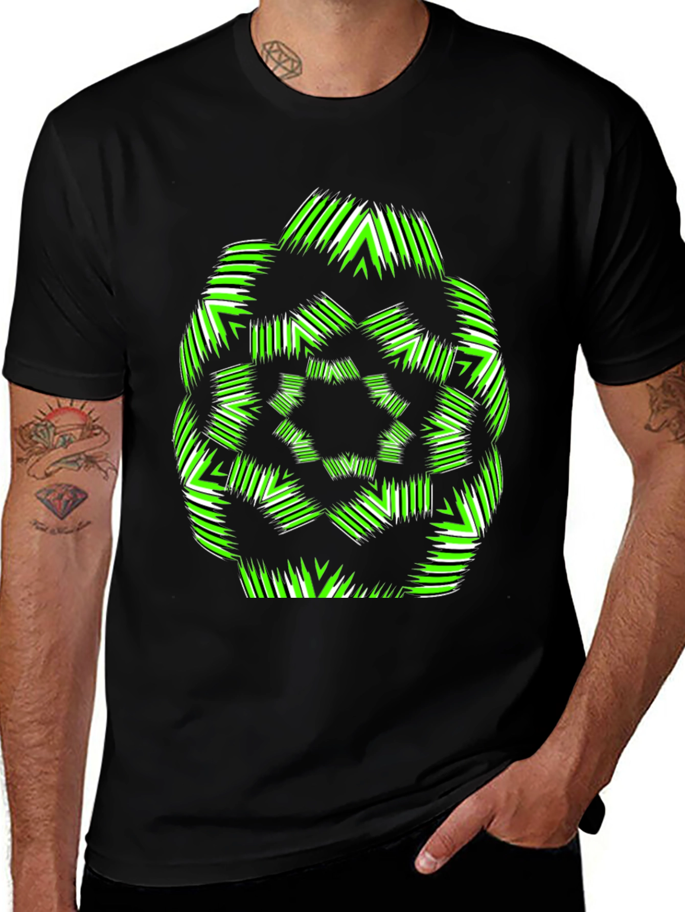Geometric Green & White Graphic T-Shirt