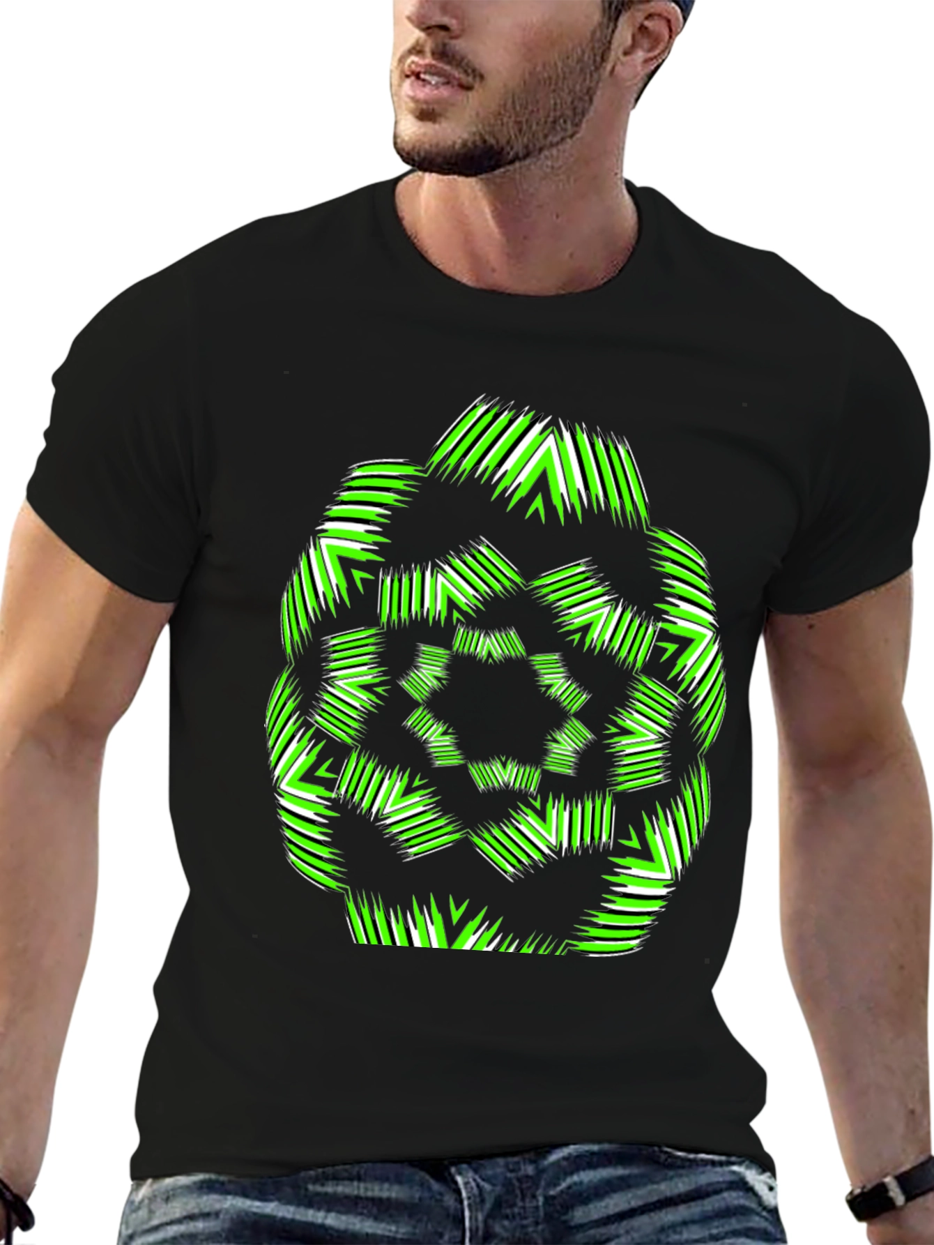 Geometric Green & White Graphic T-Shirt