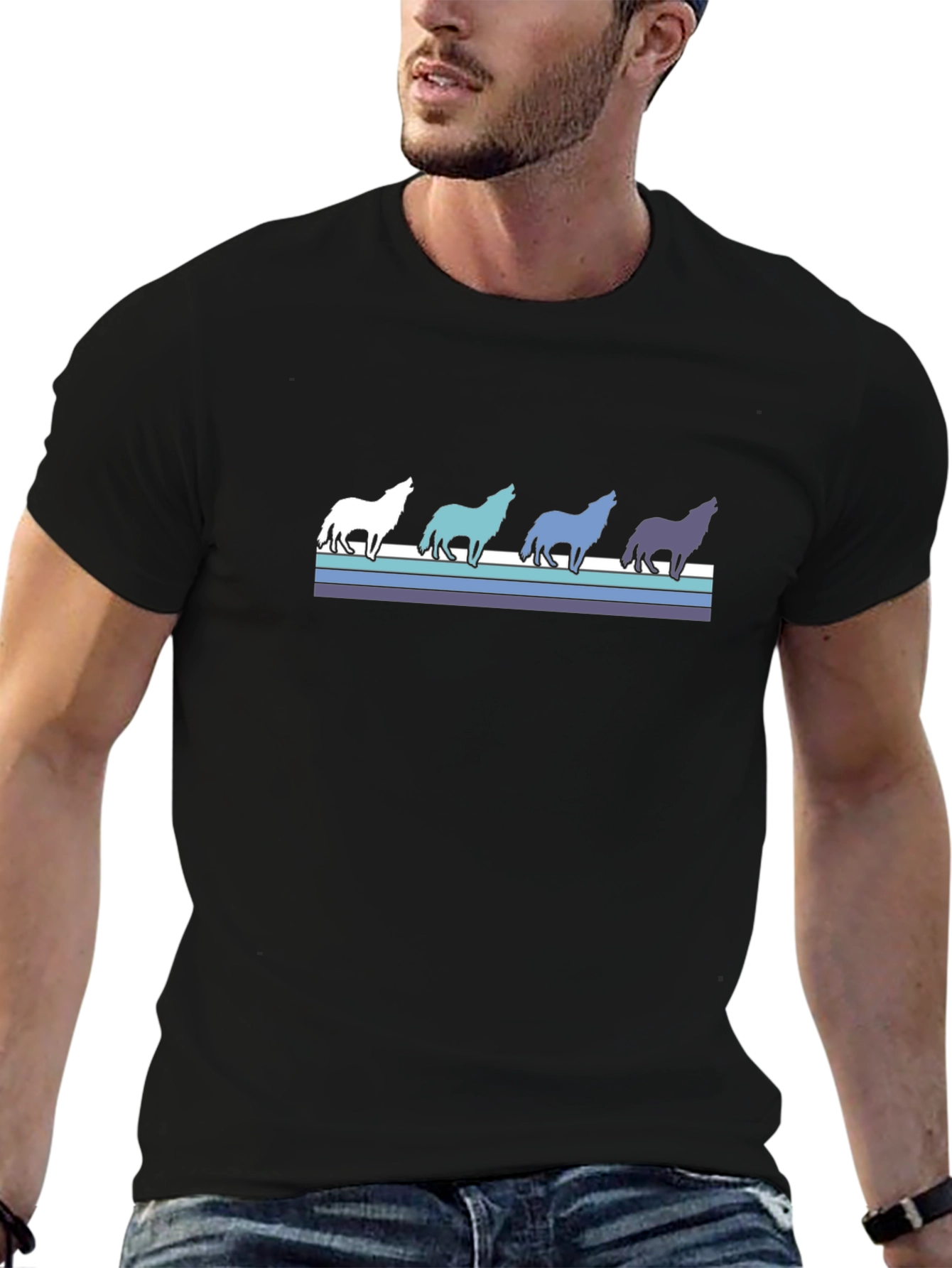 Retro Wolf Pack Graphic Tee - Black
