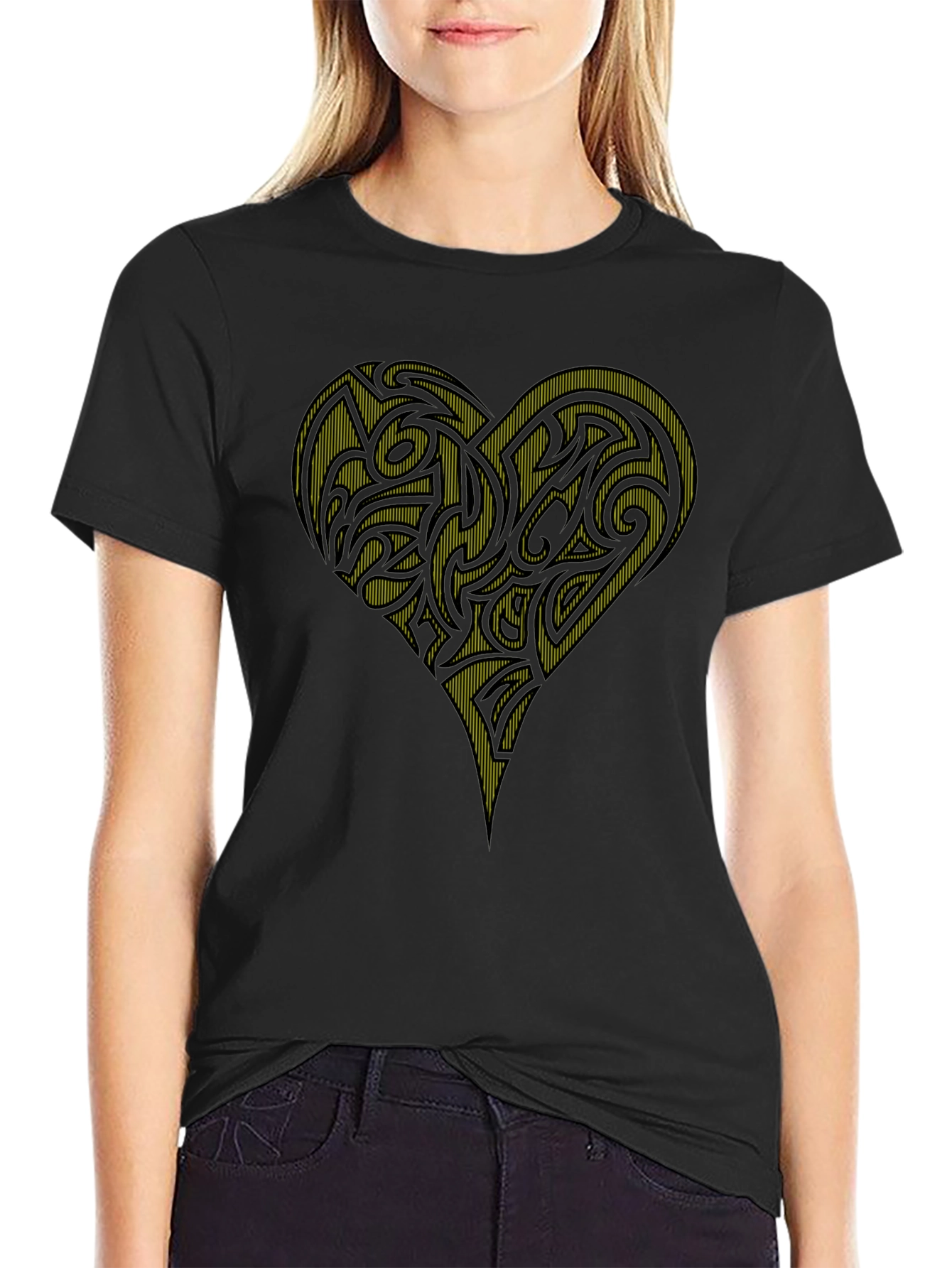 Tribal Heart Graphic Black T-Shirt