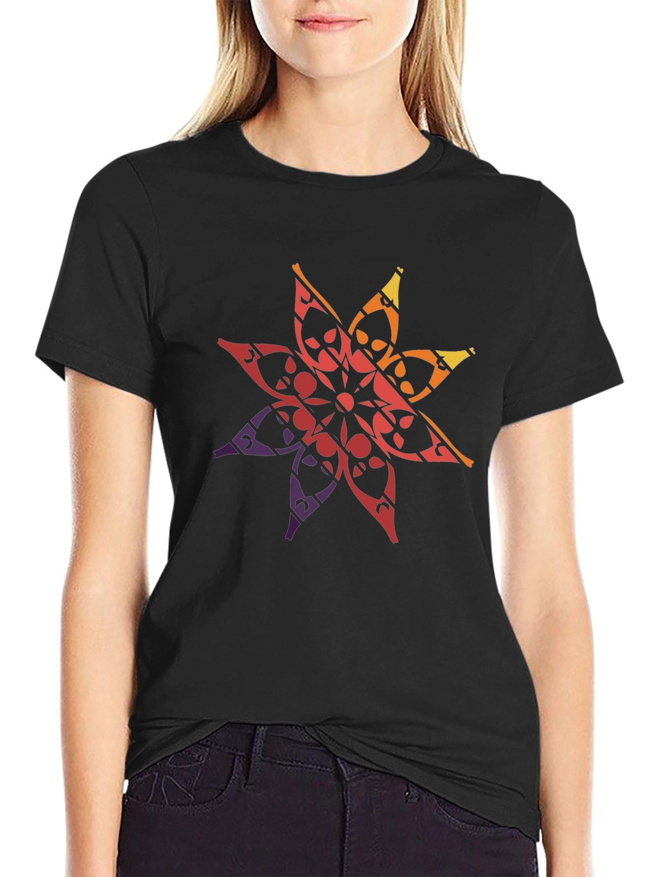 Geometric Mandala Graphic Tee - Black
