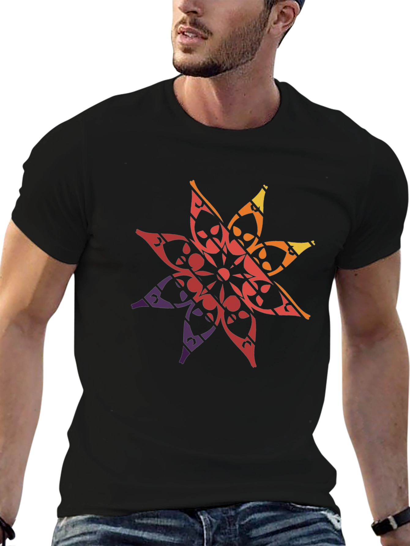 Geometric Mandala Graphic Tee - Black