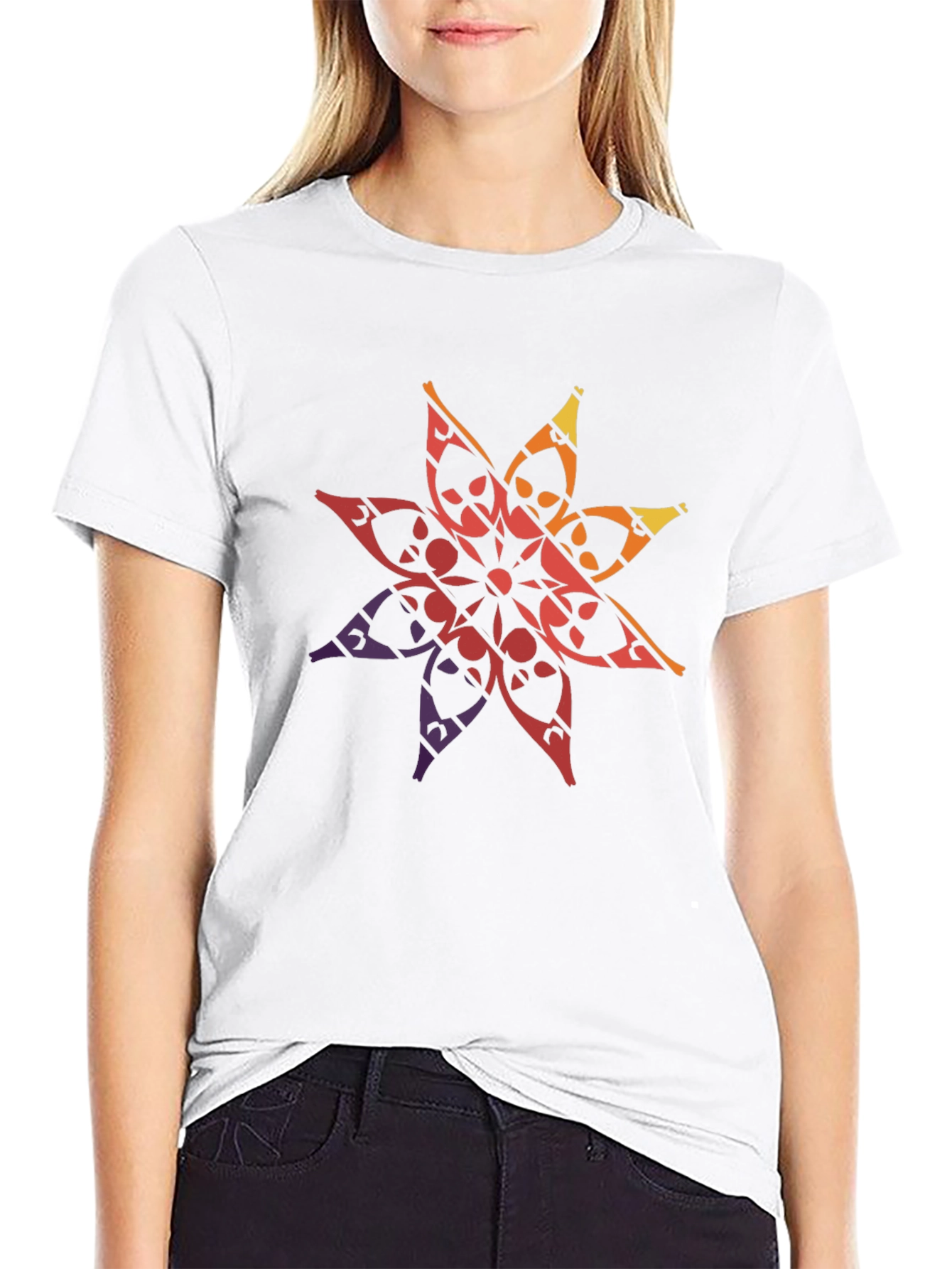 Geometric Mandala Graphic Tee - Black