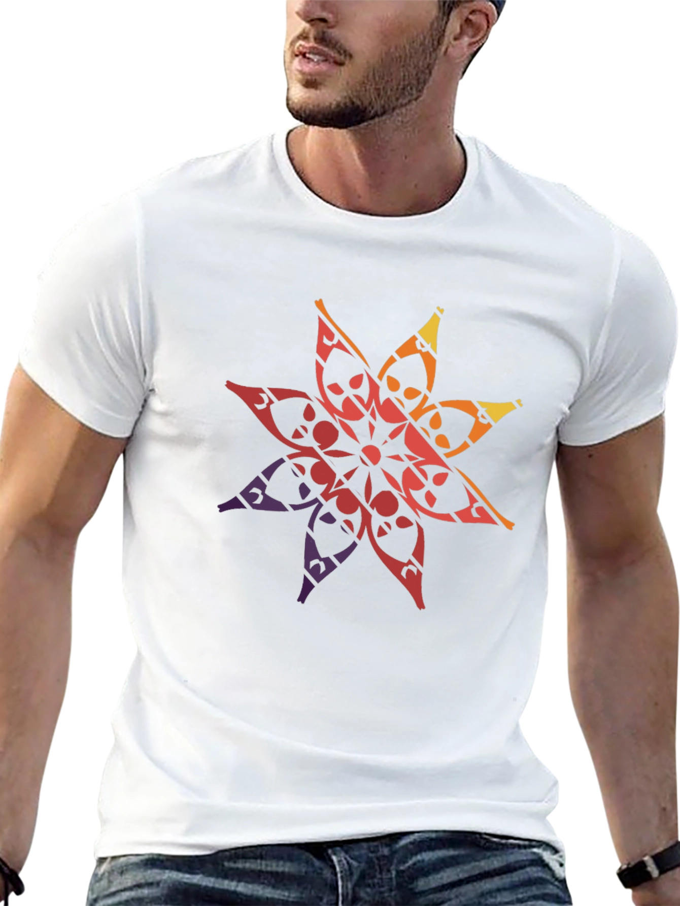 Geometric Mandala Graphic Tee - Black