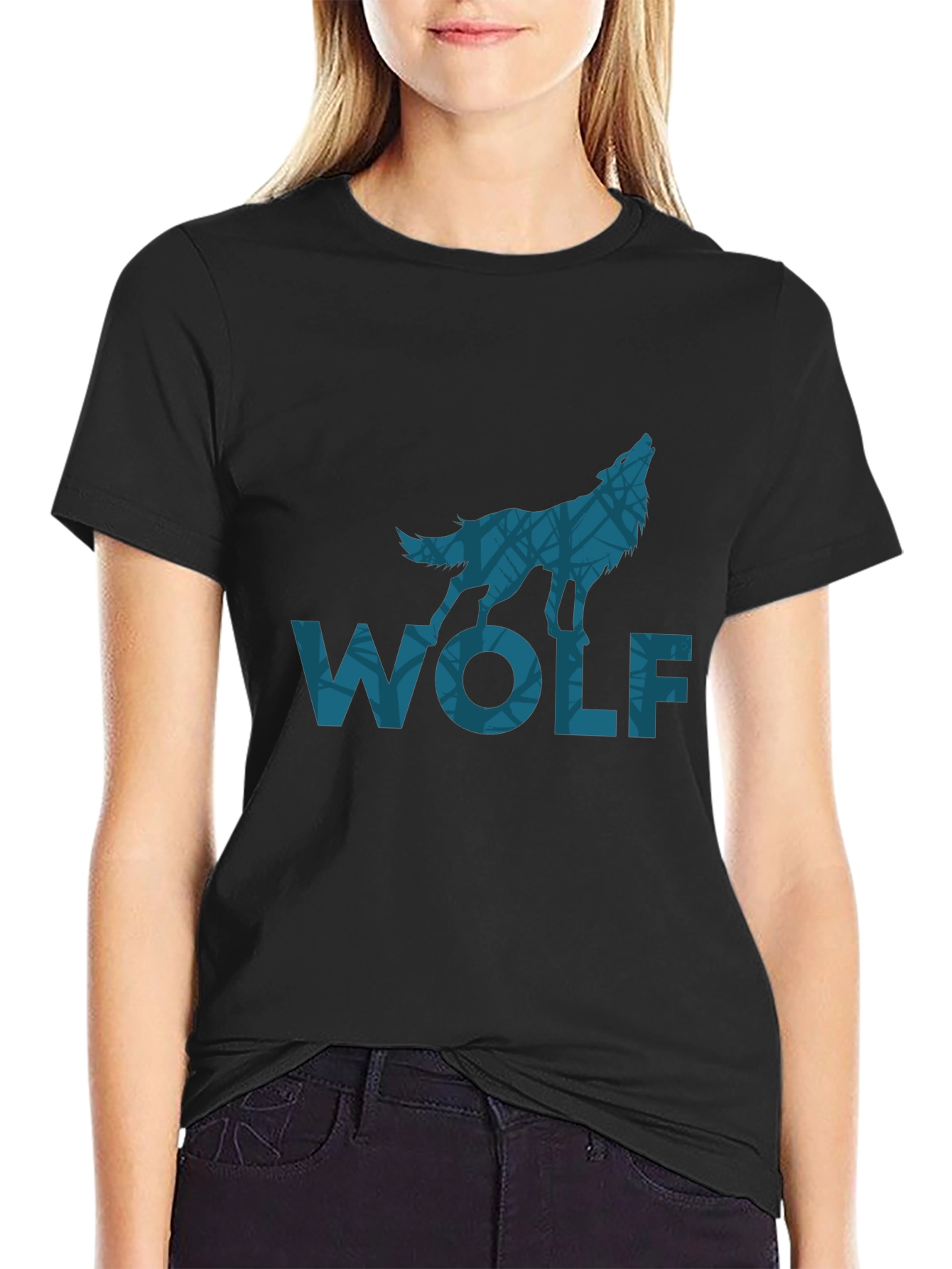 Wolf Graphic Print Black T-Shirt