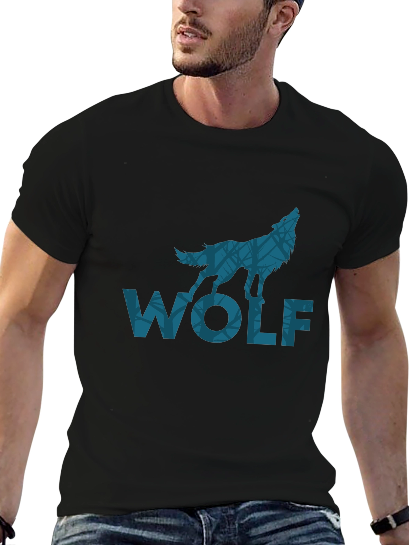 Wolf Graphic Print Black T-Shirt