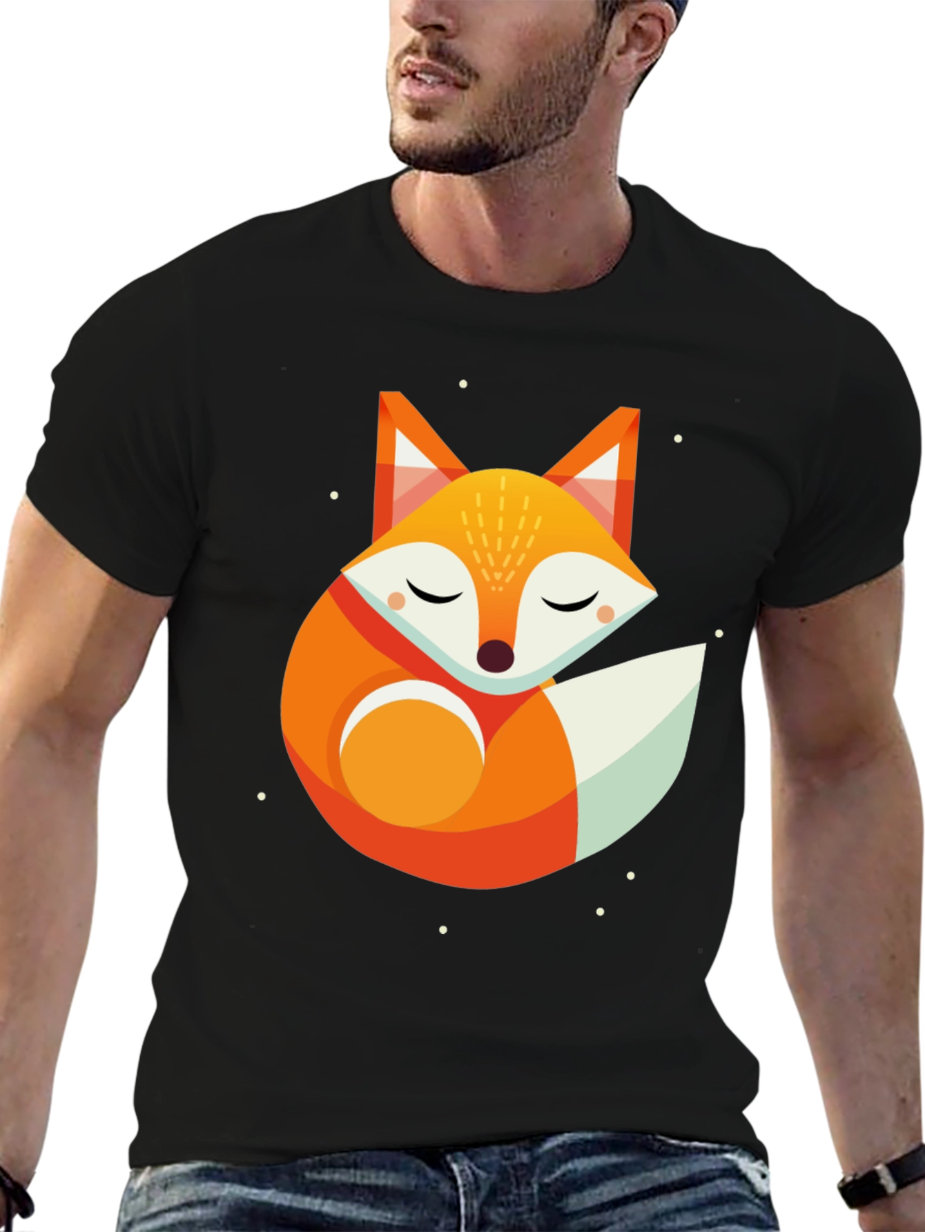 Geometric Fox Graphic Tee - Unisex Black T-Shirt