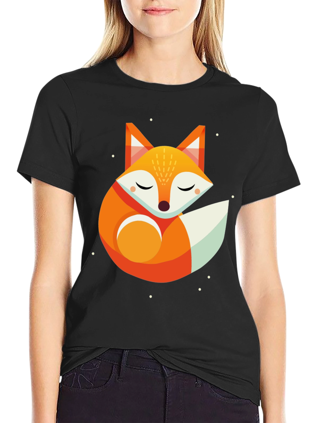Geometric Fox Graphic Tee - Unisex Black T-Shirt