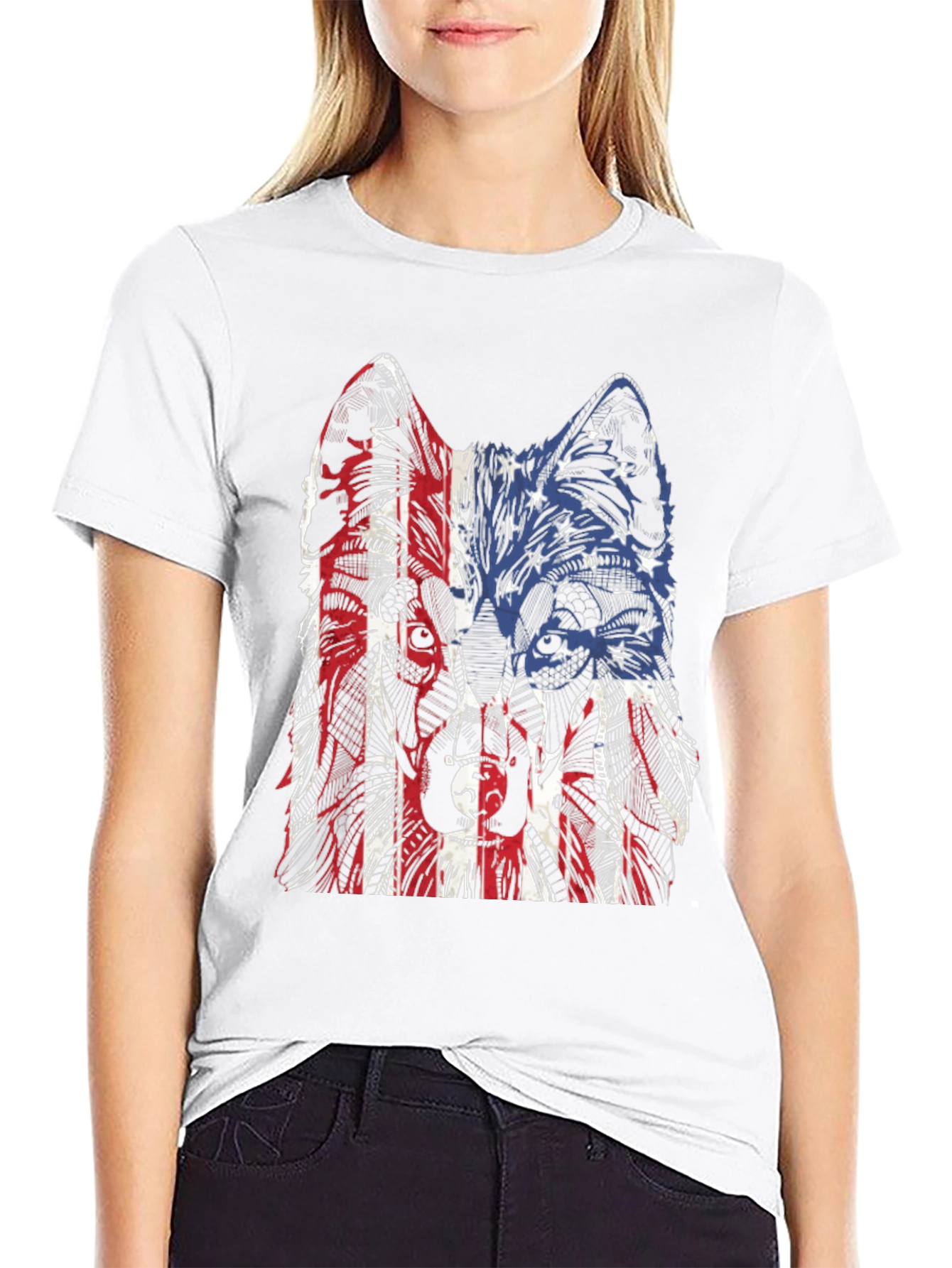 Patriotic Wolf Graphic Print T-Shirt