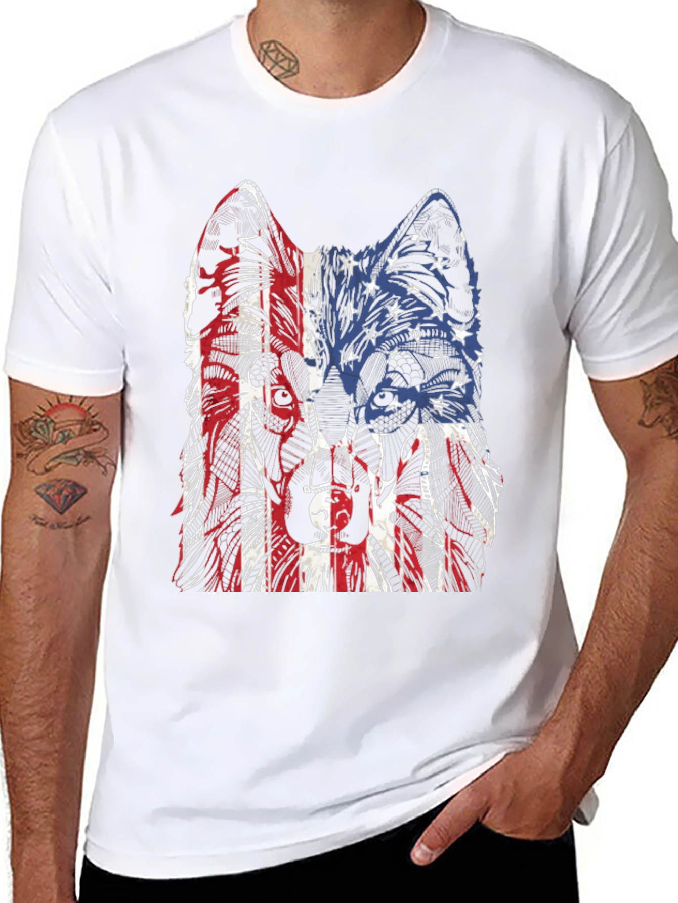 Patriotic Wolf Graphic Print T-Shirt