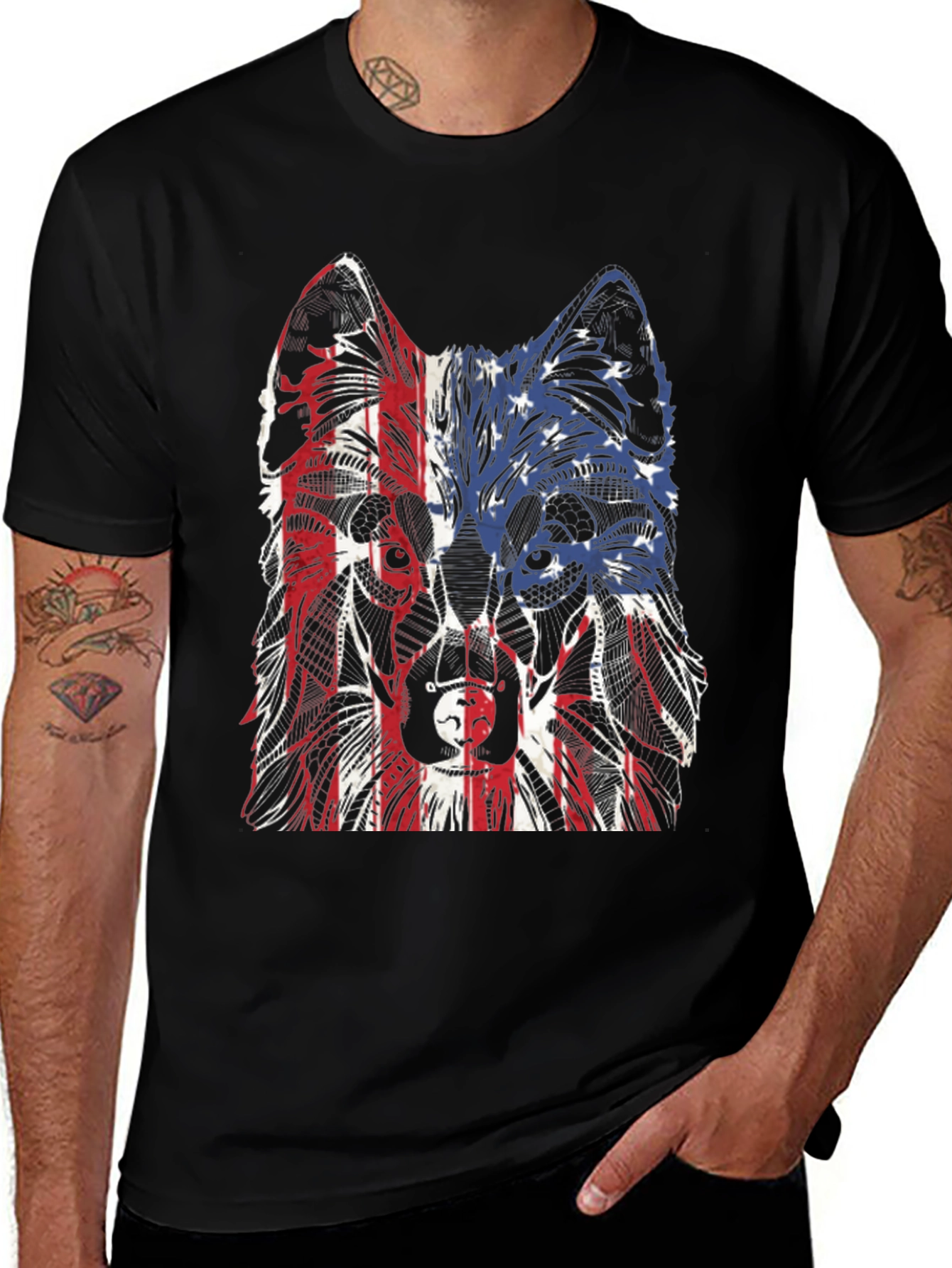 Patriotic Wolf Graphic Print T-Shirt