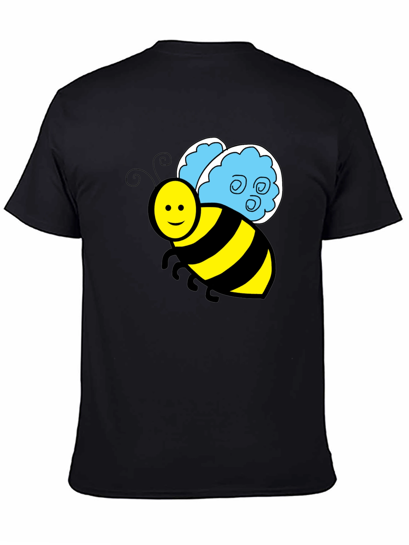 Cartoon Bee Graphic T-Shirt - Black Crew Neck Tee