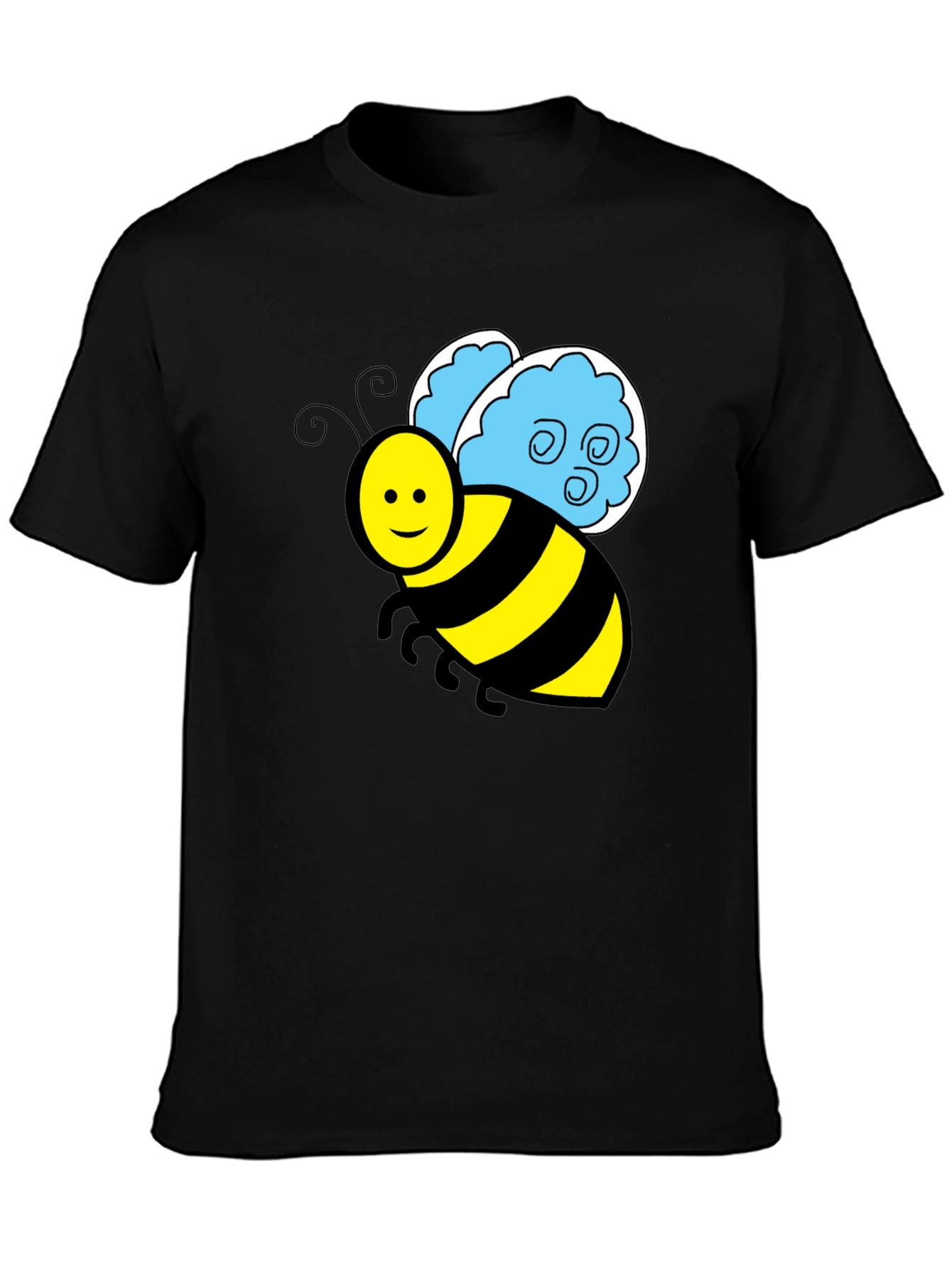 Cartoon Bee Graphic T-Shirt - Black Crew Neck Tee
