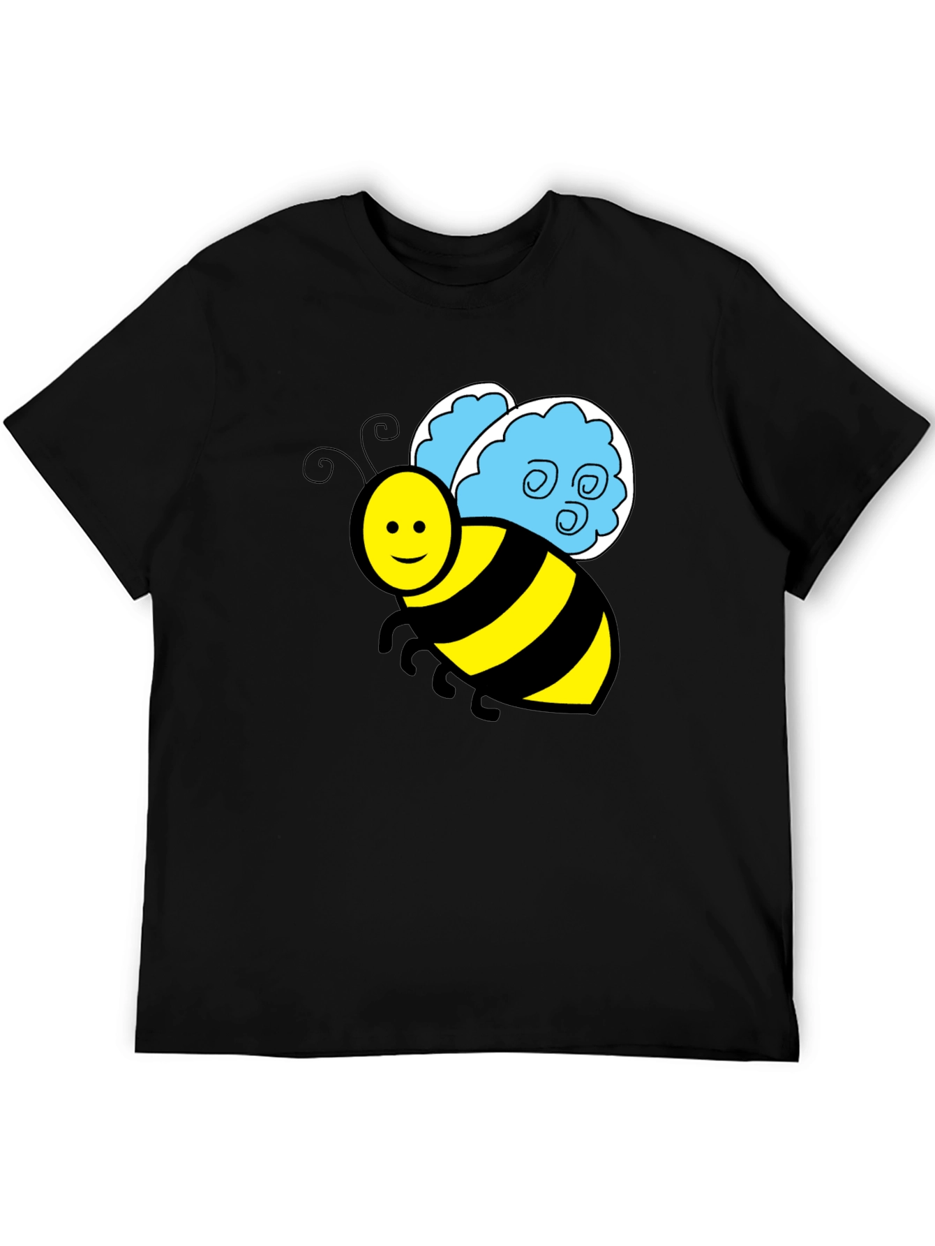 Cartoon Bee Graphic T-Shirt - Black Crew Neck Tee