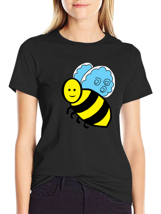 Cartoon Bee Graphic T-Shirt - Black Crew Neck Tee