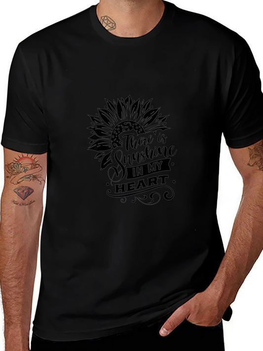 Sunflower Sunshine Heart Black T-Shirt