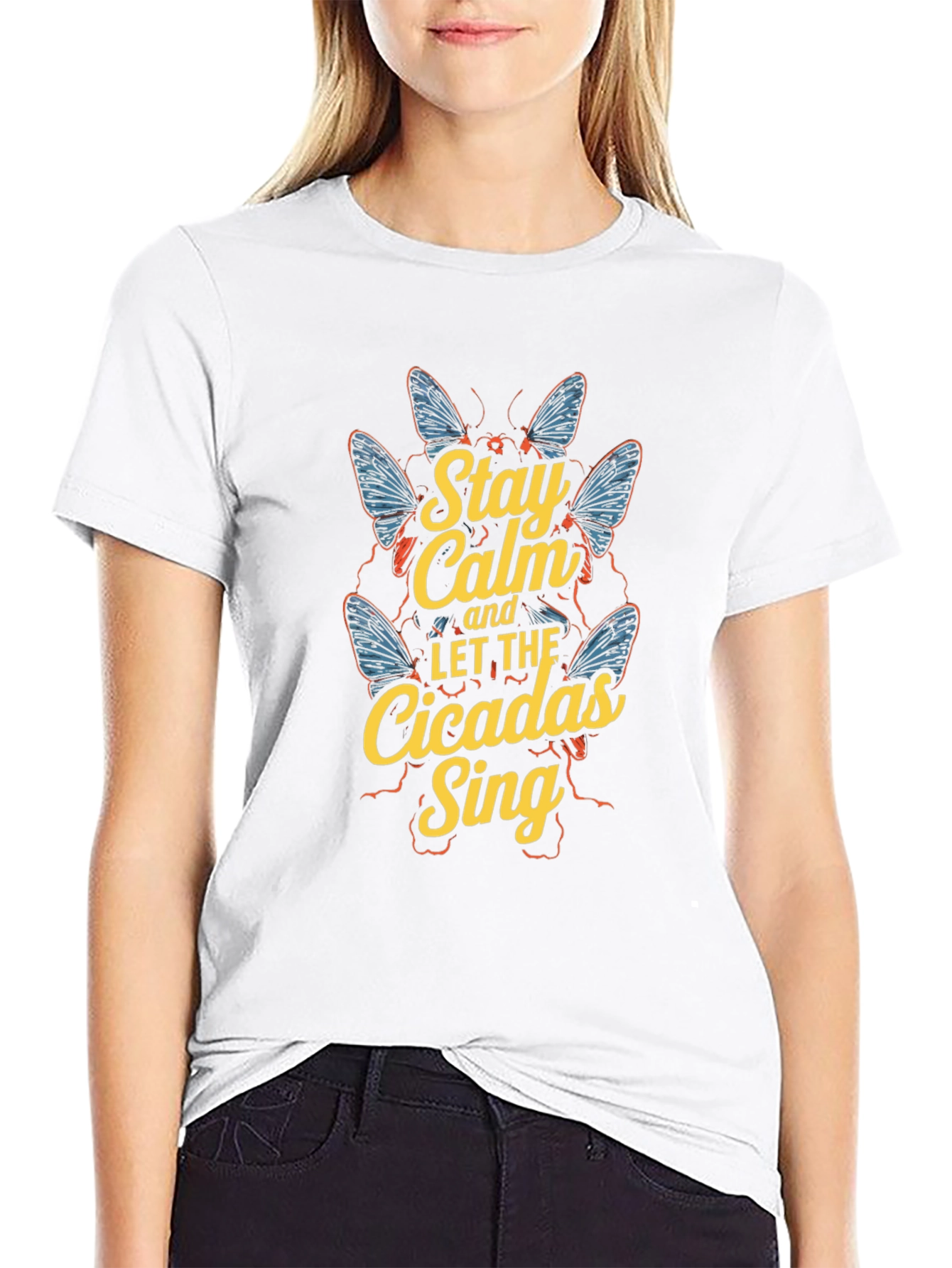 Stay Calm Cicadas Sing Black Graphic Tee