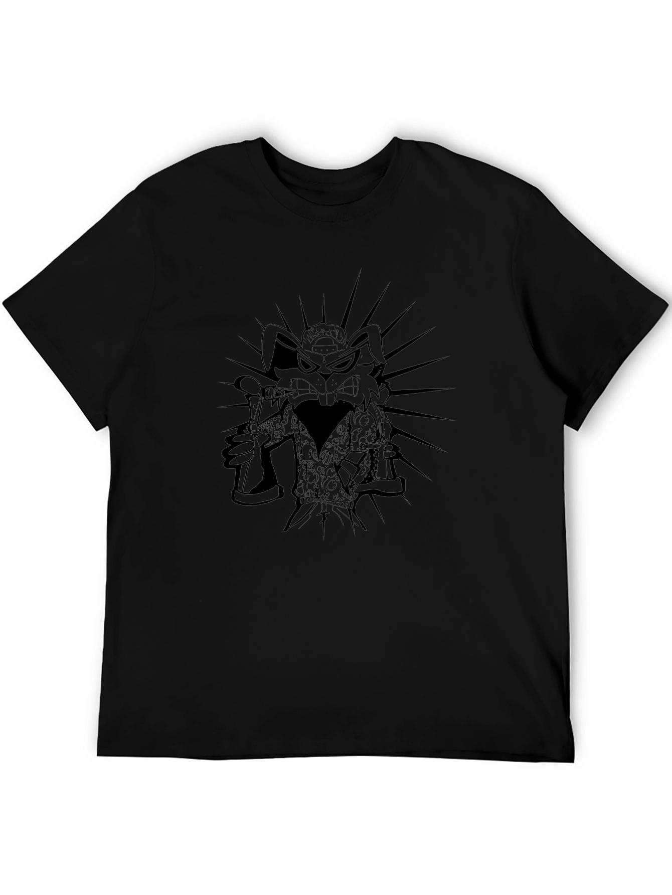 Mens Black Graphic T-Shirt - Cartoon Rabbit Design