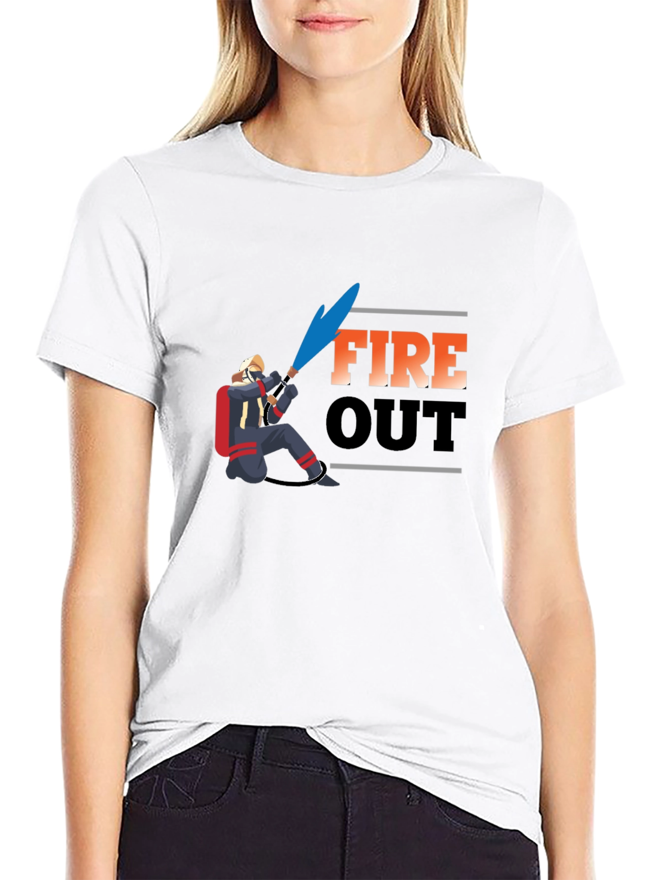 Fire Out Graphic T-Shirt - Black Crew Neck